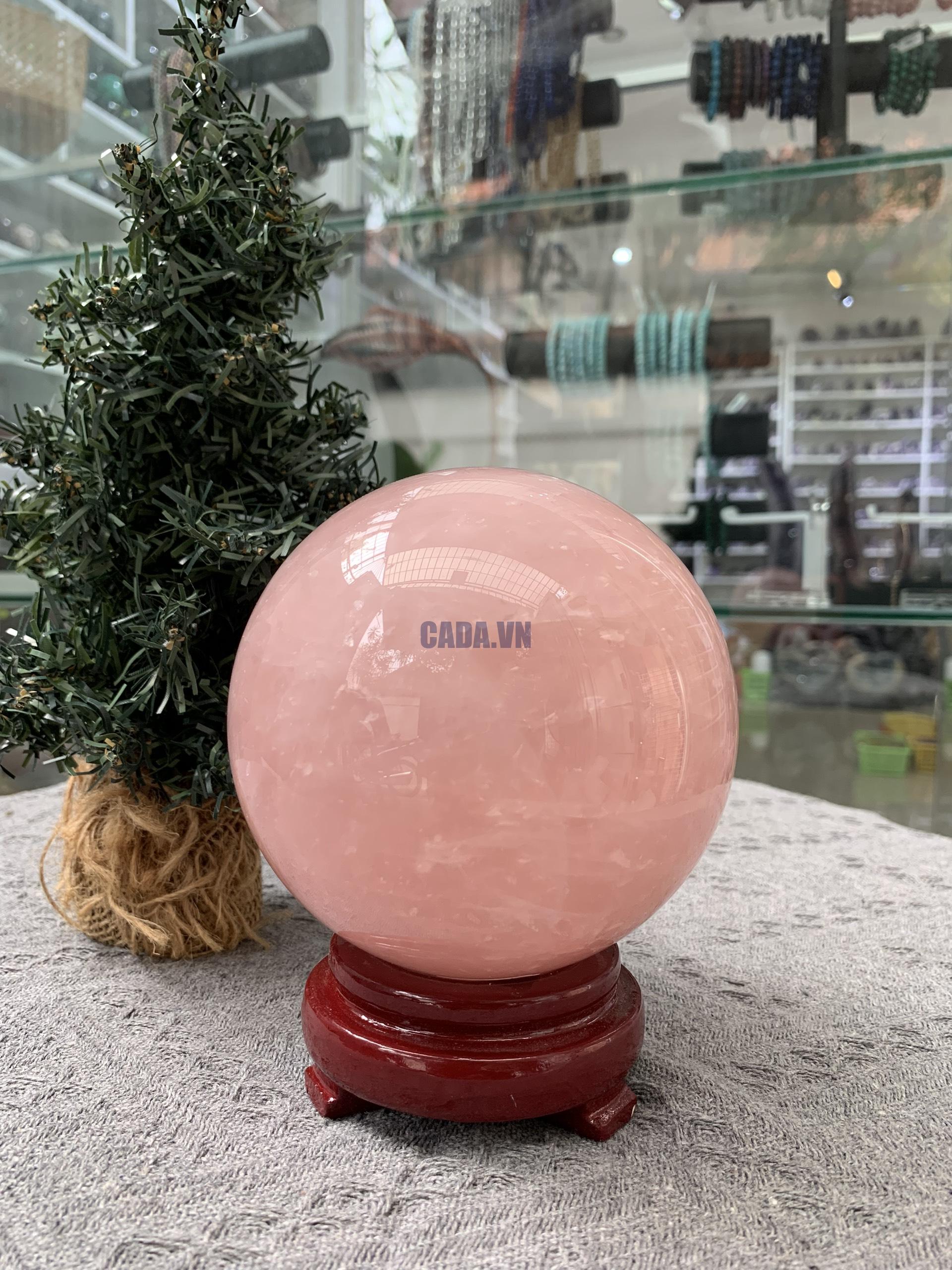 Bi cầu Thạch Anh Hồng – Rose Quartz Sphere (BH216), ĐK: 10,83CM, KL: 1,84KG