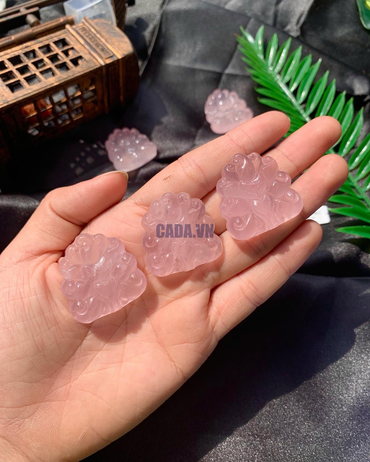 Mặt Hồ Ly Đá Thạch Anh Hồng - Rose Quartz Fox