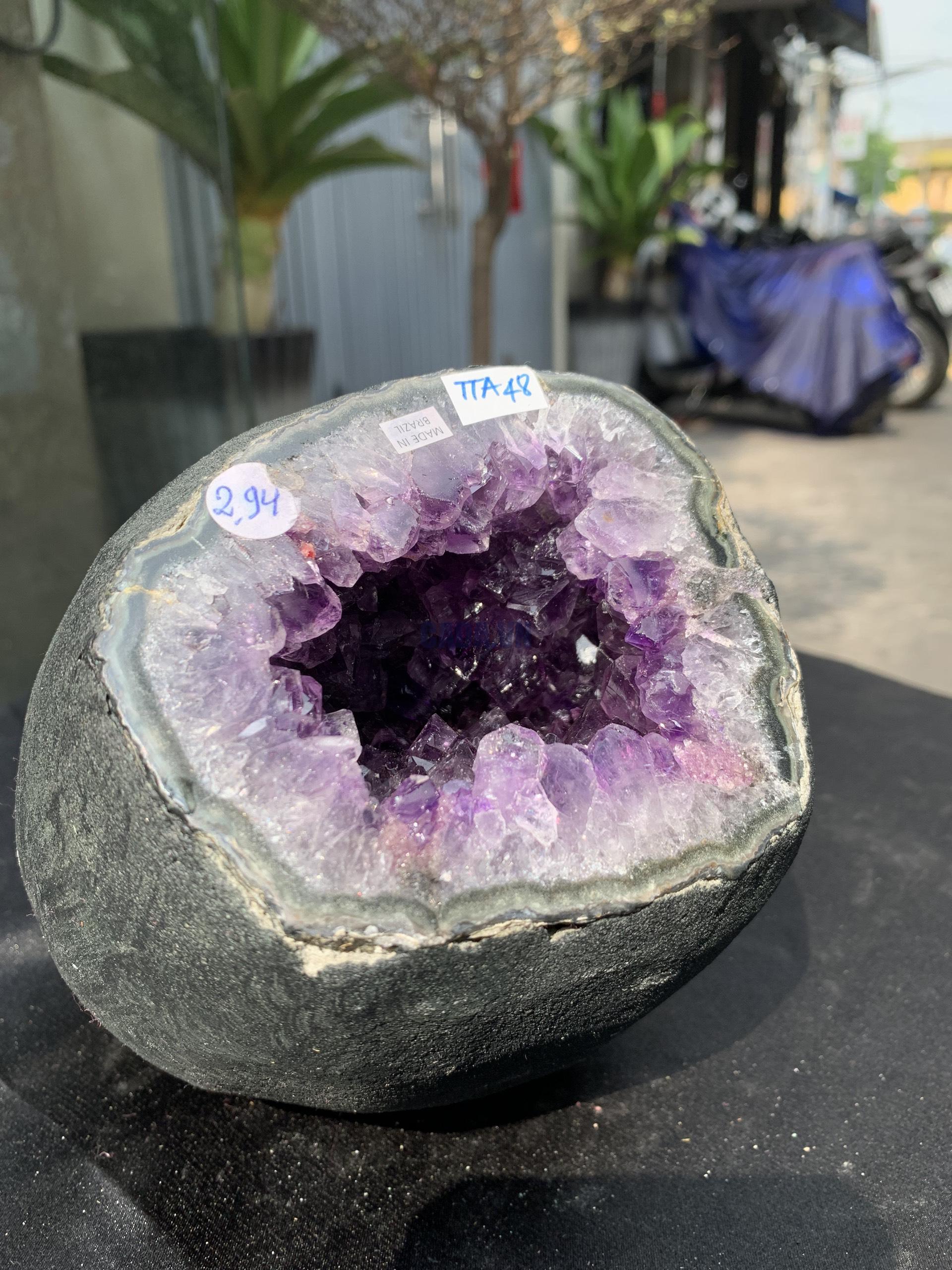 Túi Tiền – Ổ Tụ Tài Thạch Anh Tím – Amethyst (TAT48), KT: 10x9x16CM, KL : 2,885kg