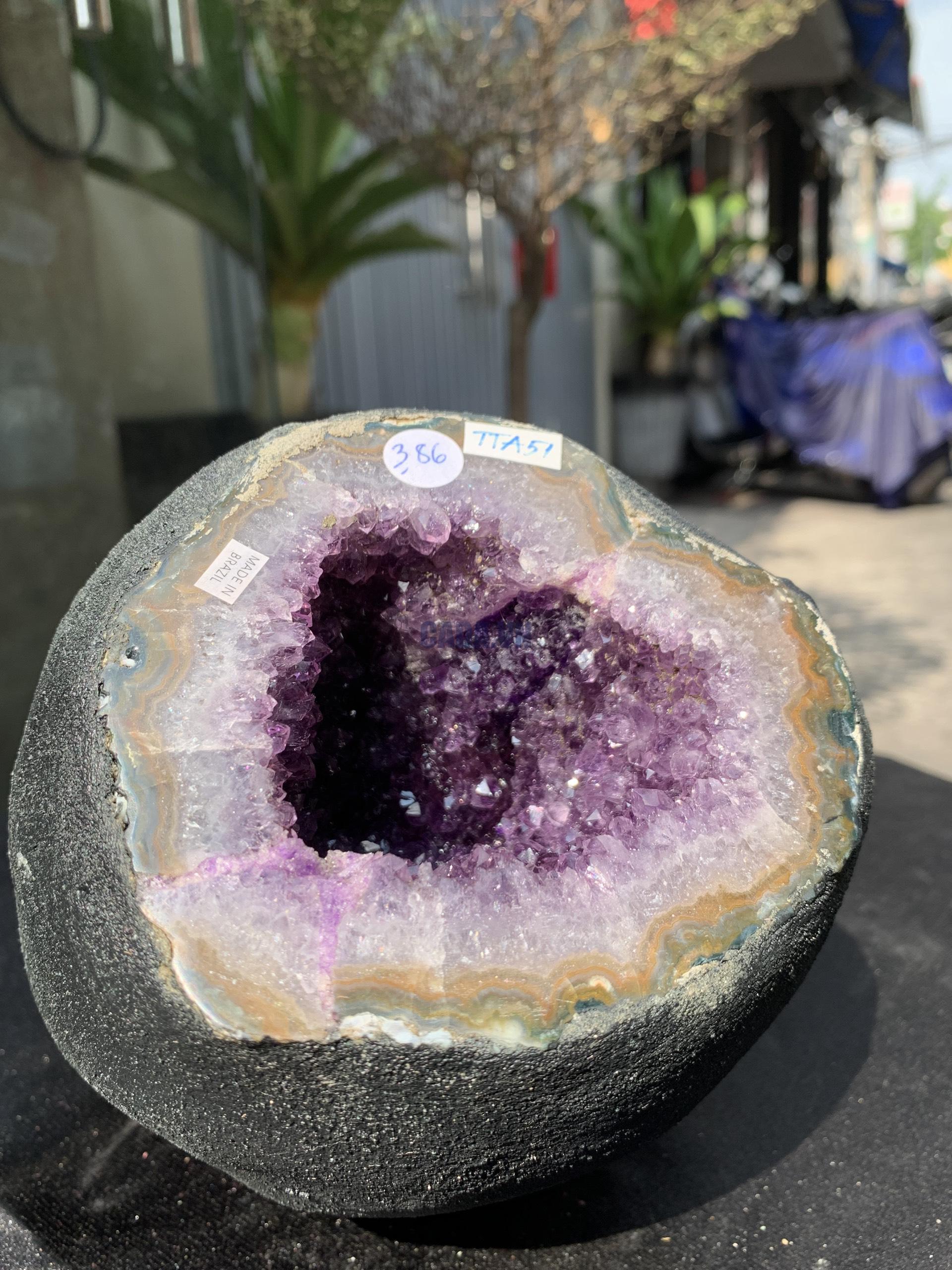 Túi Tiền – Ổ Tụ Tài Thạch Anh Tím – Amethyst (TAT51), KT: 11x10x17CM, KL : 3,785kg