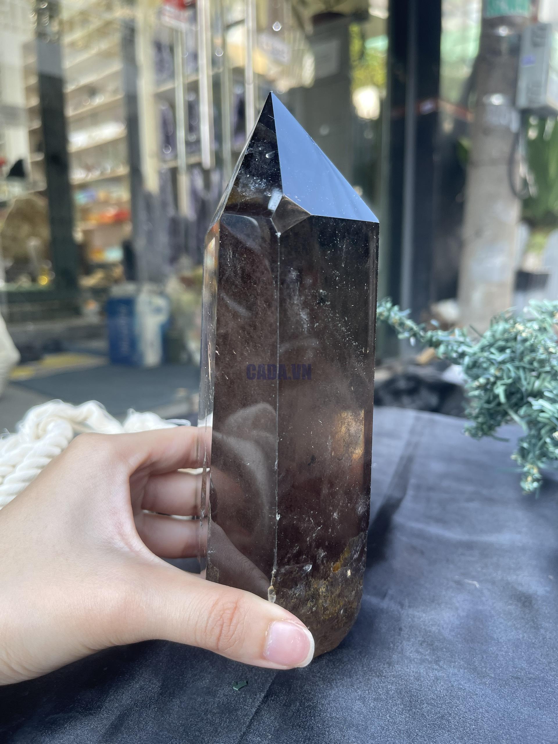 TRỤ THẠCH ANH KHÓI - SMOKY QUARTZ POINT (TAK21), KL:1,316KG, KT: 20*8,5CM