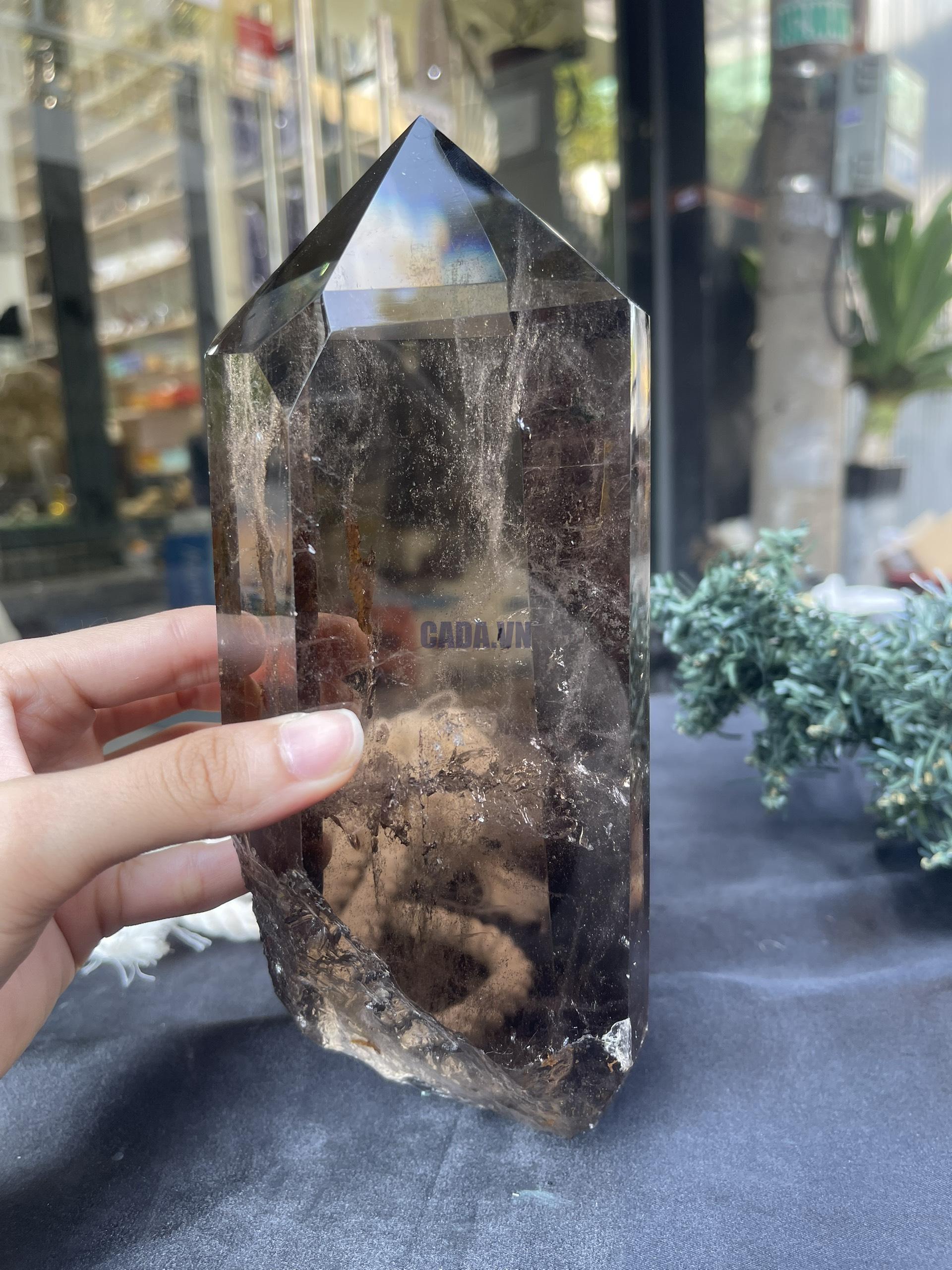 TRỤ THẠCH ANH KHÓI - SMOKY QUARTZ POINT (TAK26), KL:1,534KG, KT: 22,5*9CM