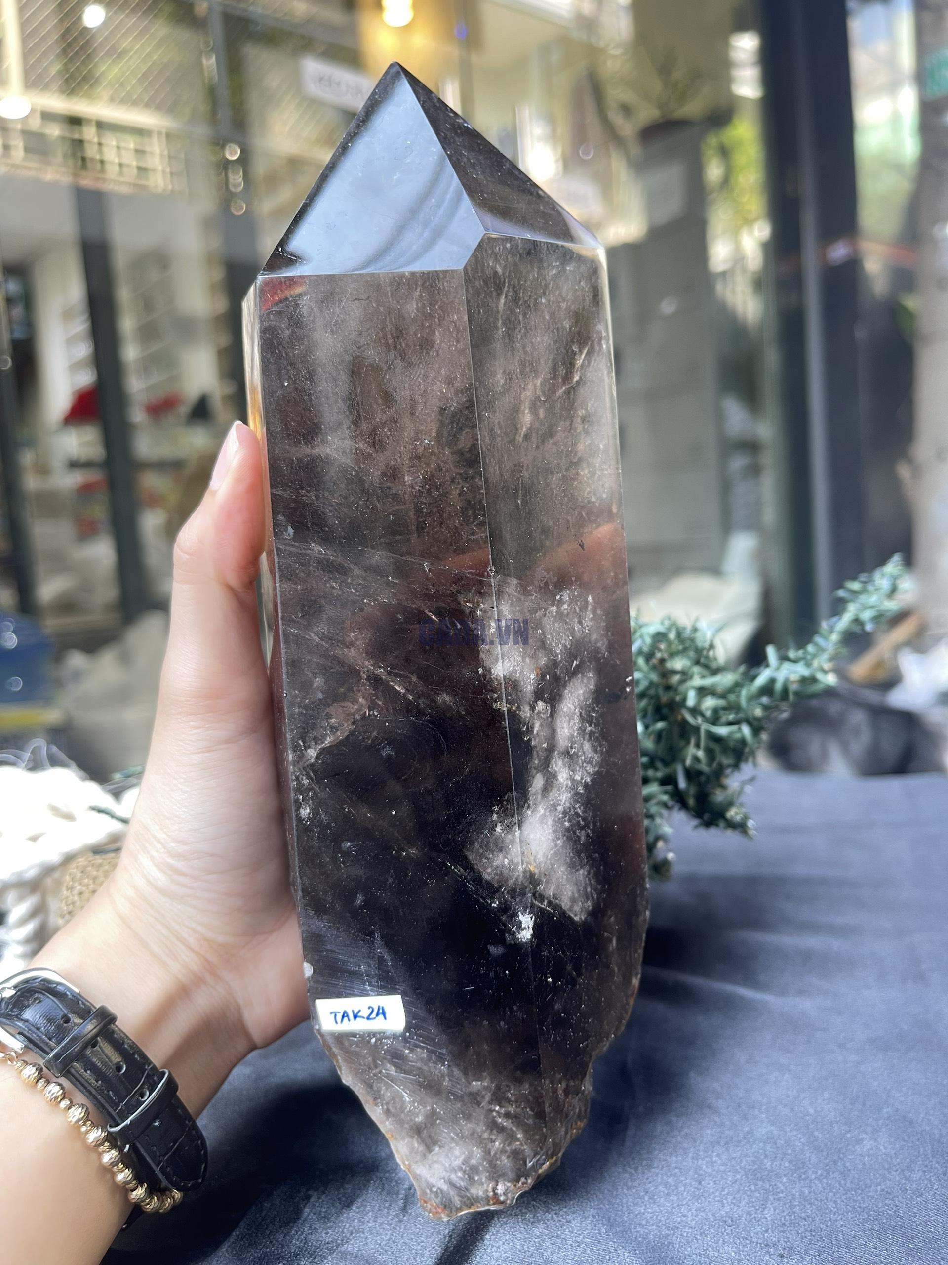 TRỤ THẠCH ANH KHÓI - SMOKY QUARTZ POINT (TAK24), KL:2,042KG, KT: 25*8,5CM