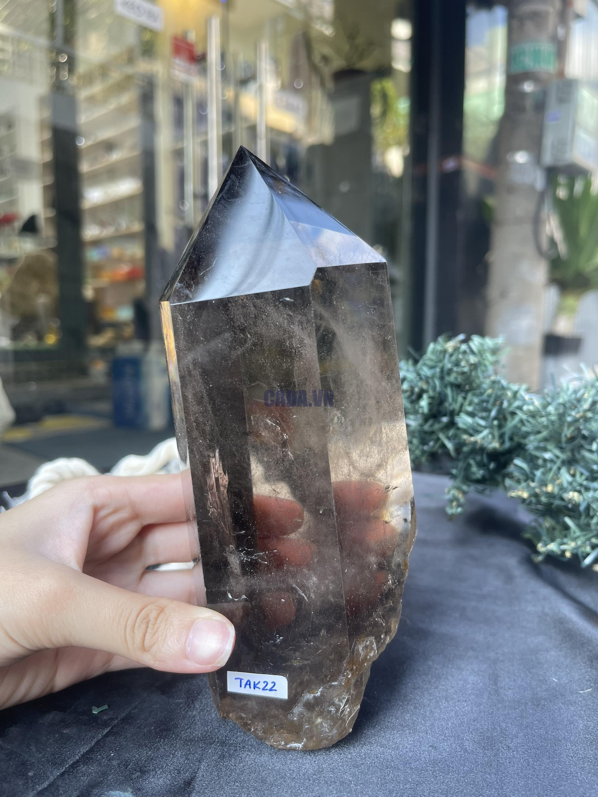 TRỤ THẠCH ANH KHÓI - SMOKY QUARTZ POINT (TAK22), KL:1,218KG, KT: 18*7,5CM