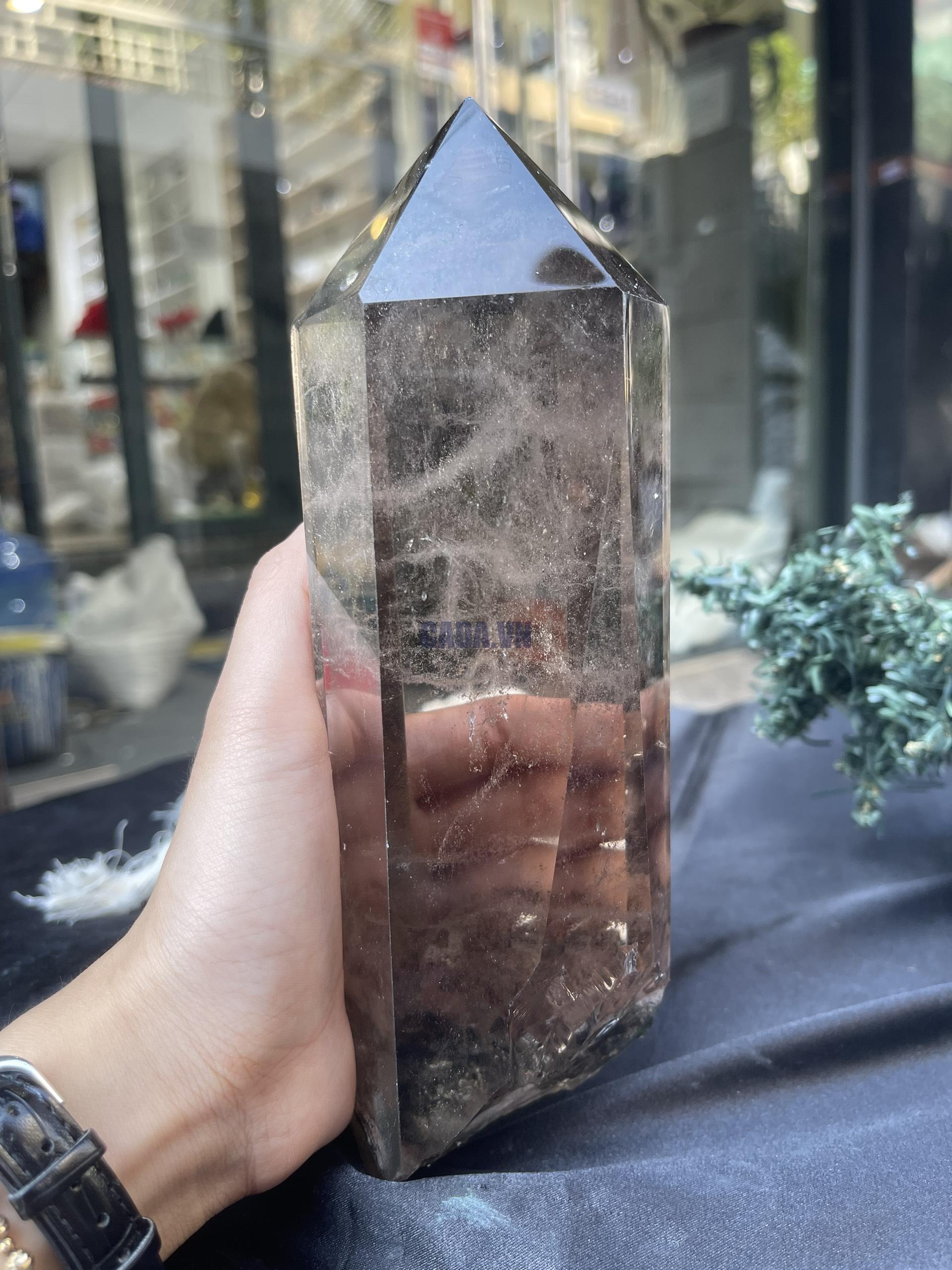 TRỤ THẠCH ANH KHÓI - SMOKY QUARTZ POINT (TAK25), KL:1,294KG, KT: 20,5*7,5CM