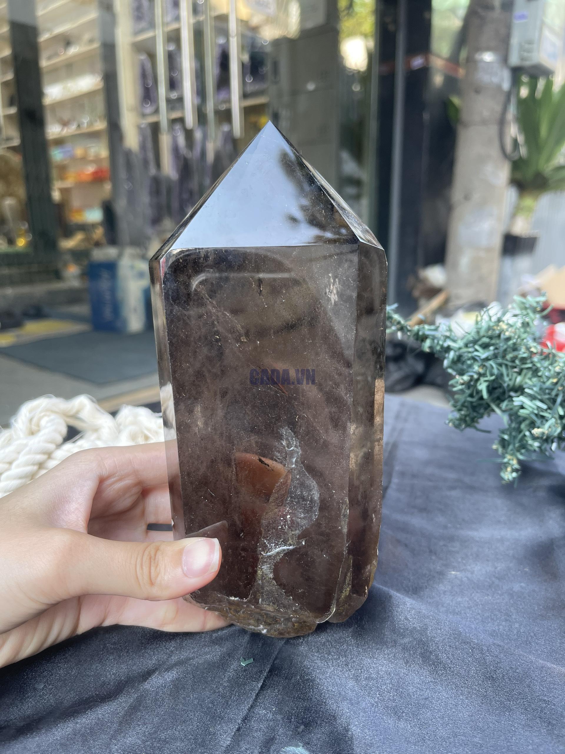 TRỤ THẠCH ANH KHÓI - SMOKY QUARTZ POINT (TAK21), KL:1,316KG, KT: 20*8,5CM