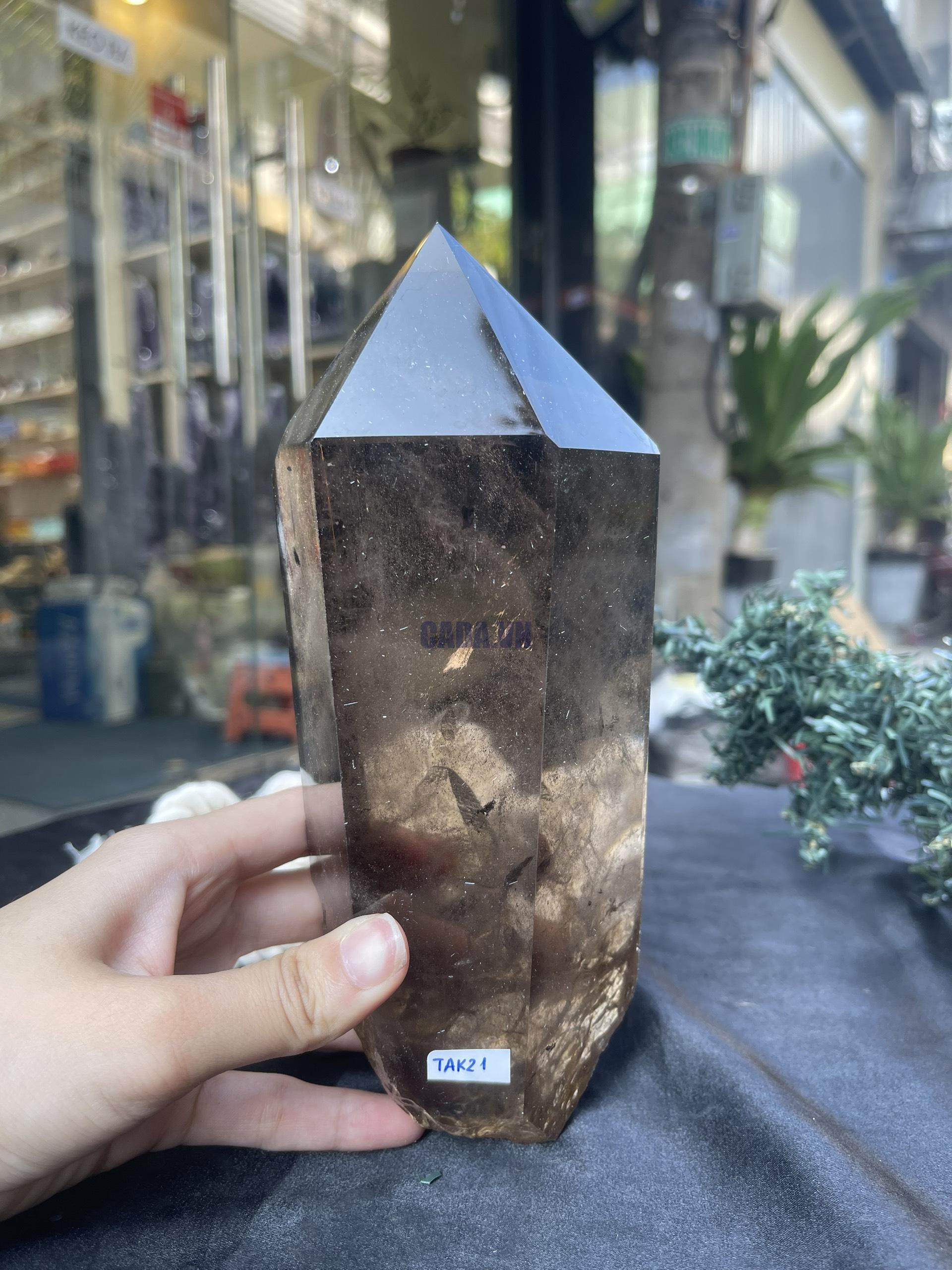 TRỤ THẠCH ANH KHÓI - SMOKY QUARTZ POINT (TAK21), KL:1,316KG, KT: 20*8,5CM