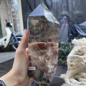 TRỤ THẠCH ANH KHÓI - SMOKY QUARTZ POINT (TAK23), KL:1,766KG, KT: 24*9,5CM