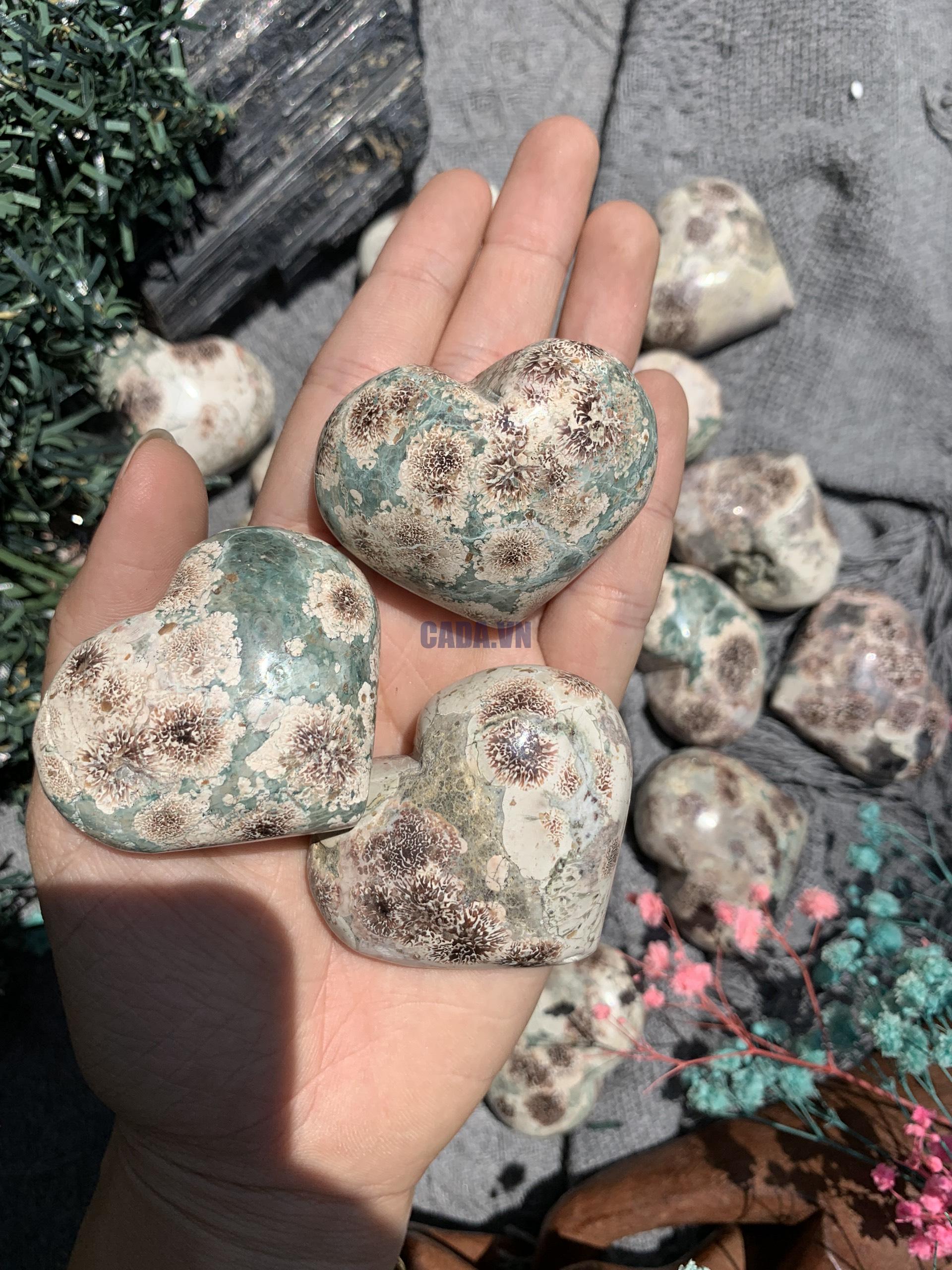 Russian Flower Agate Heart | Đá trang trí, sưu tầm, healing | CADA DECOR