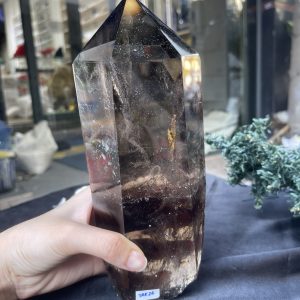 TRỤ THẠCH ANH KHÓI - SMOKY QUARTZ POINT (TAK26), KL:1,534KG, KT: 22,5*9CM