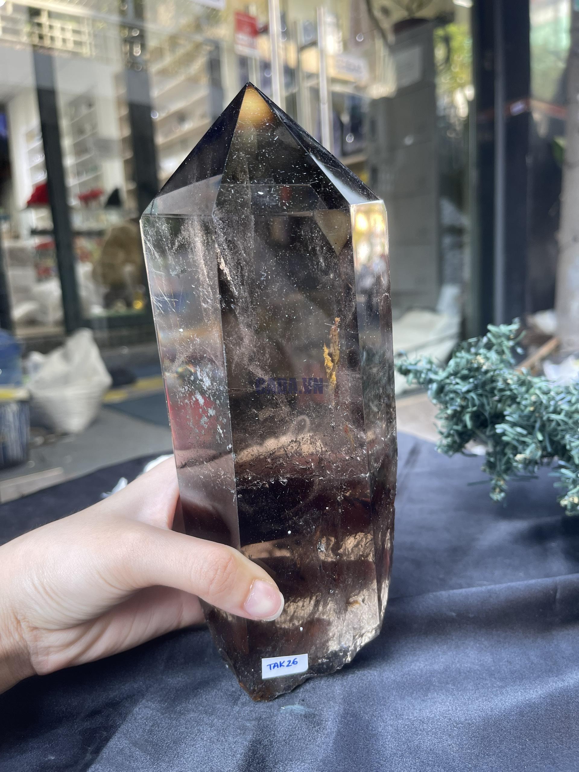 TRỤ THẠCH ANH KHÓI - SMOKY QUARTZ POINT (TAK26), KL:1,534KG, KT: 22,5*9CM