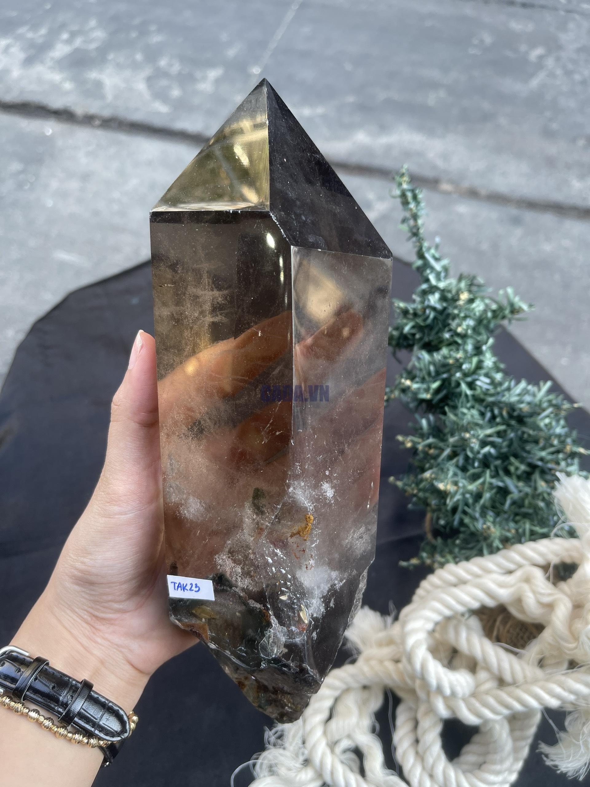 TRỤ THẠCH ANH KHÓI - SMOKY QUARTZ POINT (TAK23), KL:1,766KG, KT: 24*9,5CM