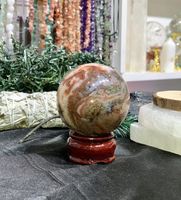 Bi cầu Red Moss Agate (MRD01) - KL: 296GRAM, ĐK: 6,02CM