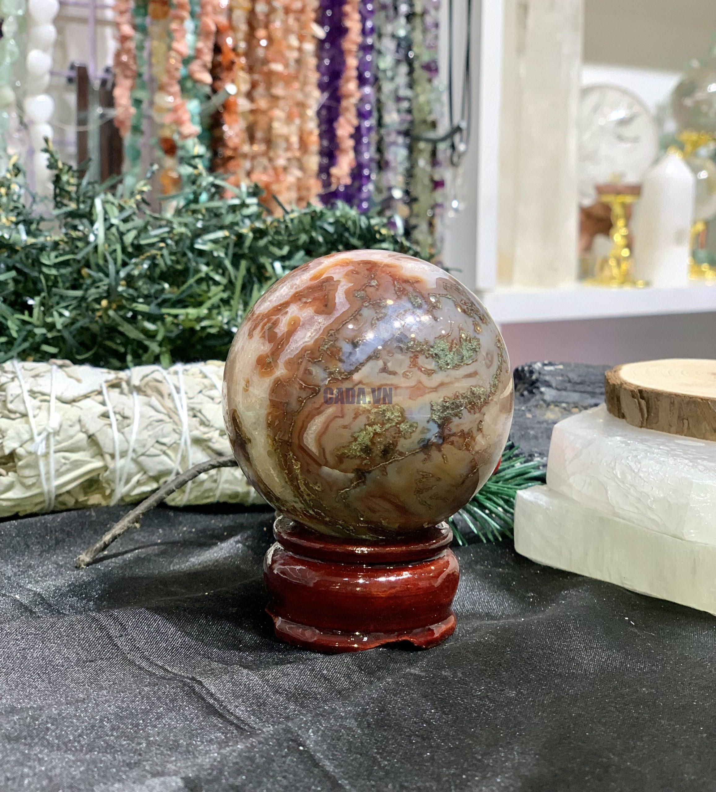 Bi cầu Red Moss Agate (MRD01) - KL: 296GRAM, ĐK: 6,02CM