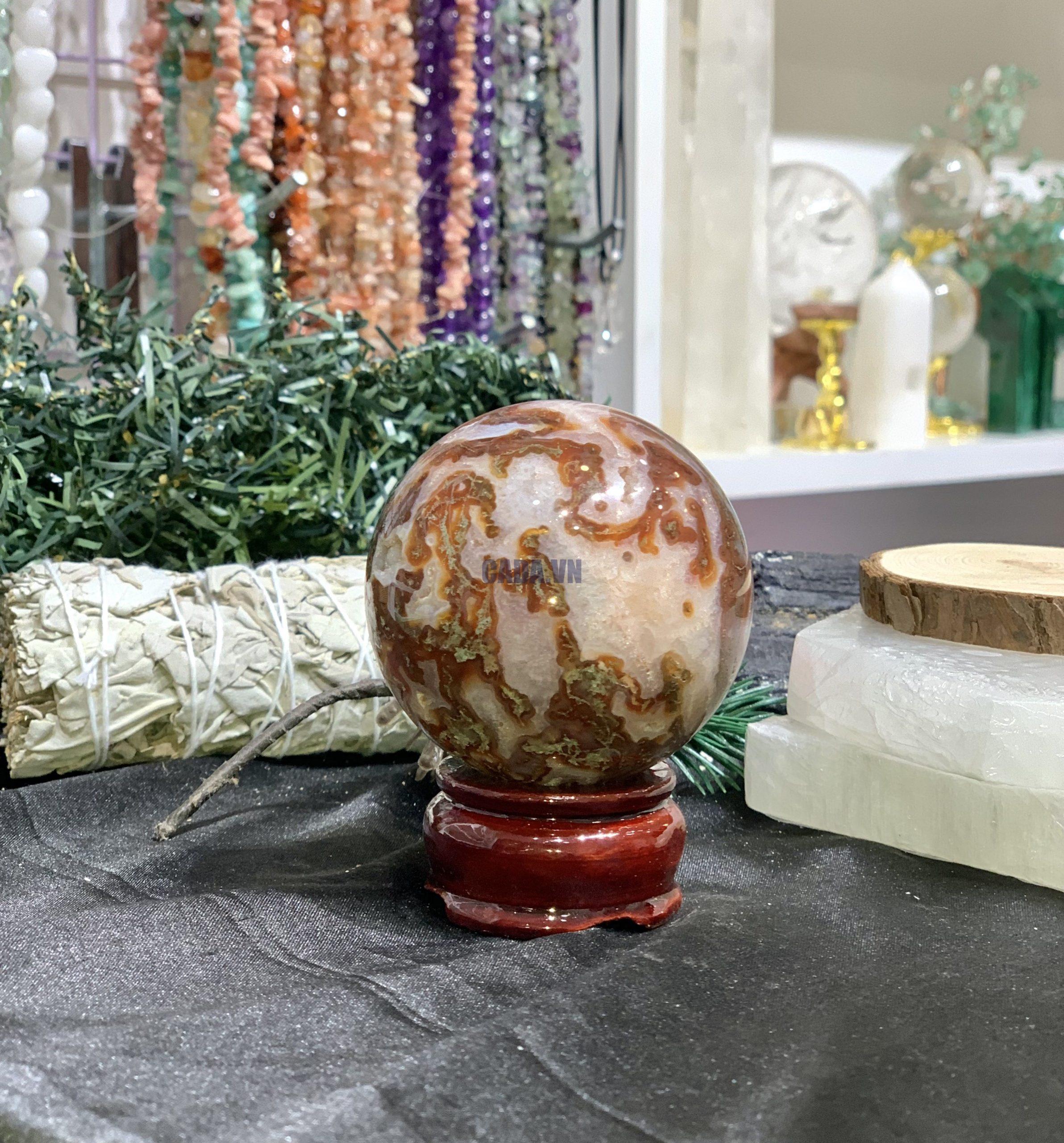Bi cầu Red Moss Agate (MRD01) - KL: 296GRAM, ĐK: 6,02CM