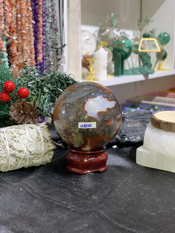 Bi cầu Red Moss Agate (MRD10) - KL: 392GRAM, ĐK: 6,56CM