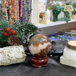 Bi cầu Red Moss Agate (MRD15) - KL: 222GRAM, ĐK: 5,48CM