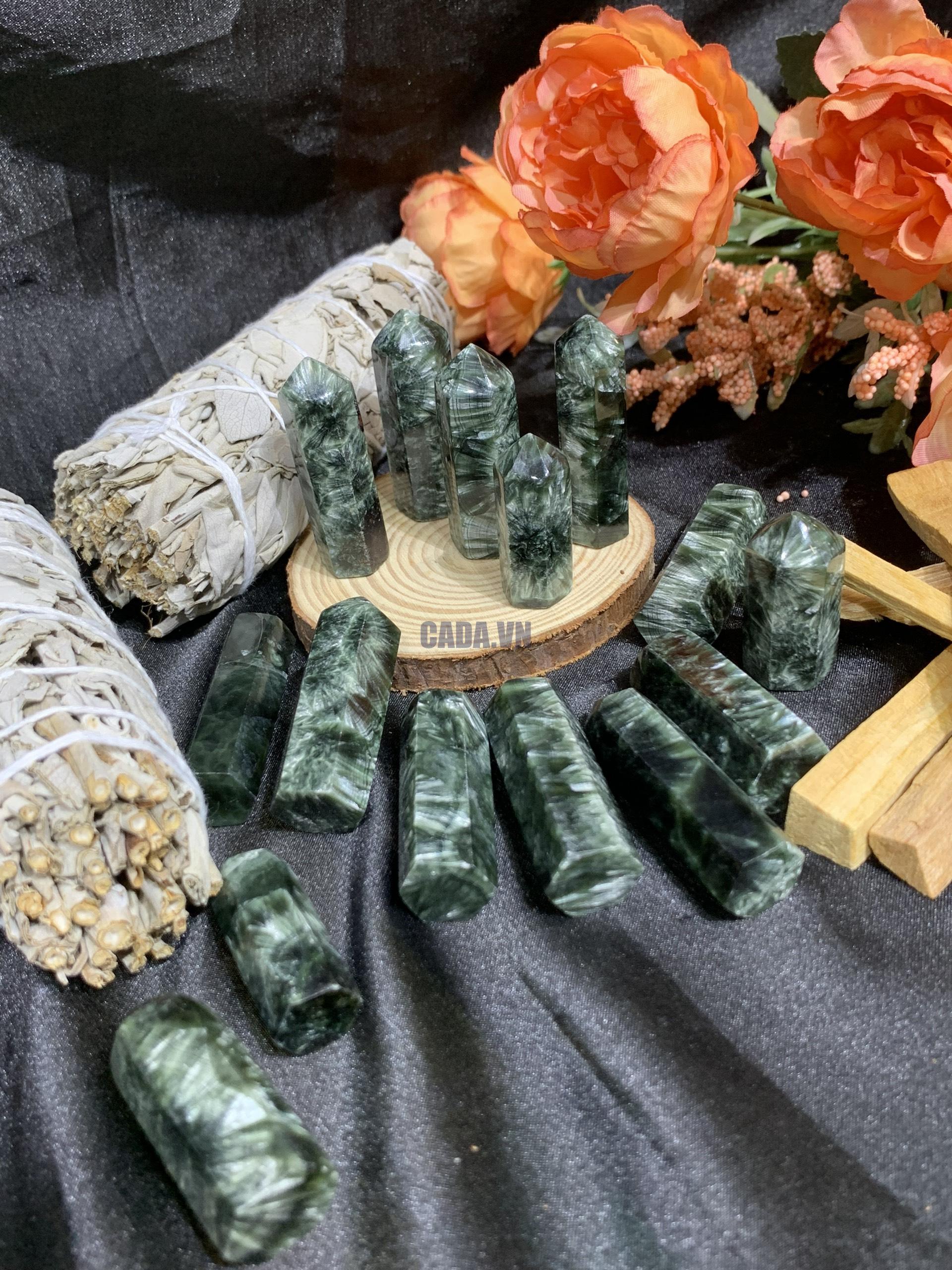 Trụ Mắt Rồng Xanh - Seraphinite | Đá trang trí, sưu tầm, healing | CADA DECOR