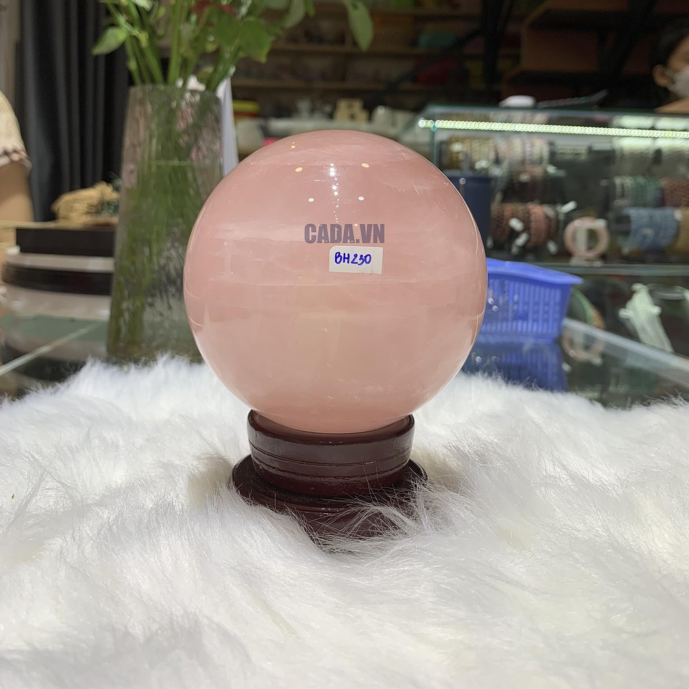 Bi cầu Thạch Anh Hồng sao – Rose Quartz Sphere (BH230), ĐK: 9,5CM, KL: 1,328KG