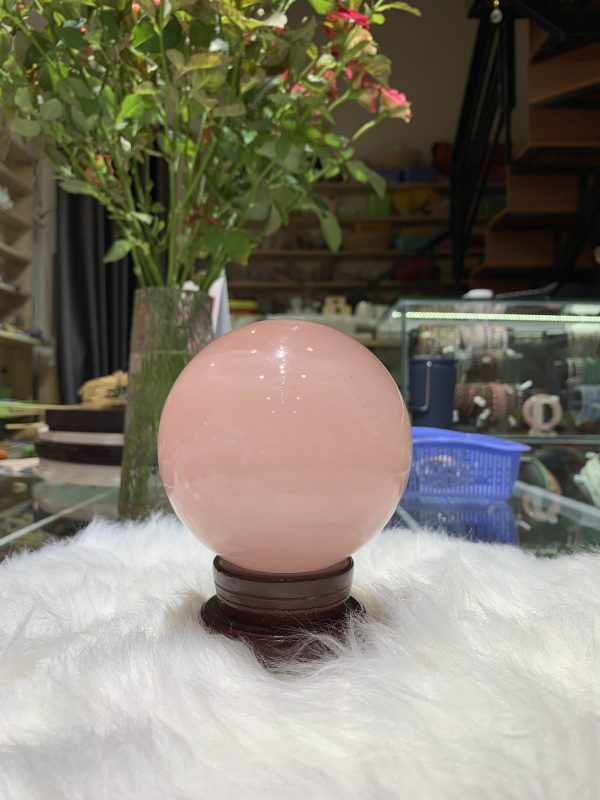 Bi cầu Thạch Anh Hồng sao – Rose Quartz Sphere (BH230), ĐK: 9,5CM, KL: 1,328KG