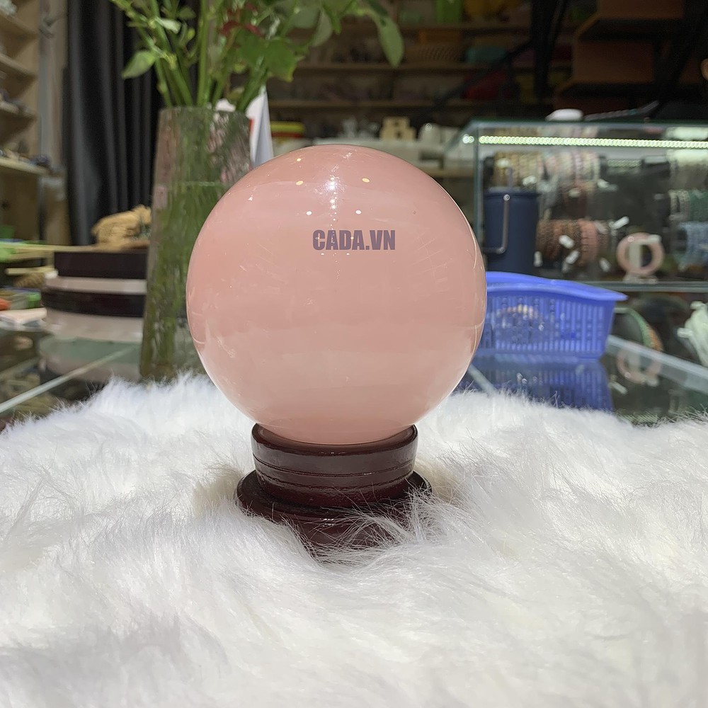 Bi cầu Thạch Anh Hồng sao – Rose Quartz Sphere (BH230), ĐK: 9,5CM, KL: 1,328KG