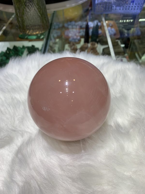 Bi cầu Thạch Anh Hồng sao – Rose Quartz Sphere (BH230), ĐK: 9,5CM, KL: 1,328KG