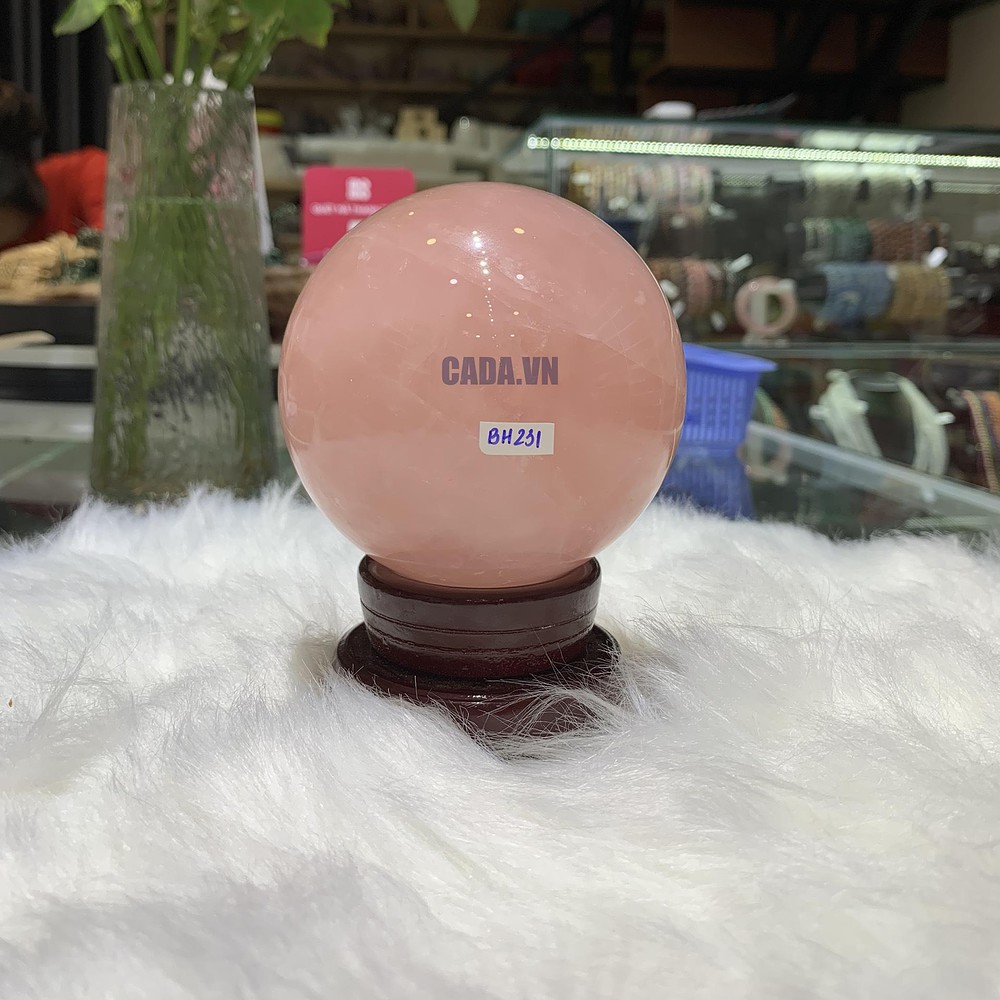 Bi cầu Thạch Anh Hồng sao – Rose Quartz Sphere (BH231), ĐK: 8,9CM, KL: 1,032KG