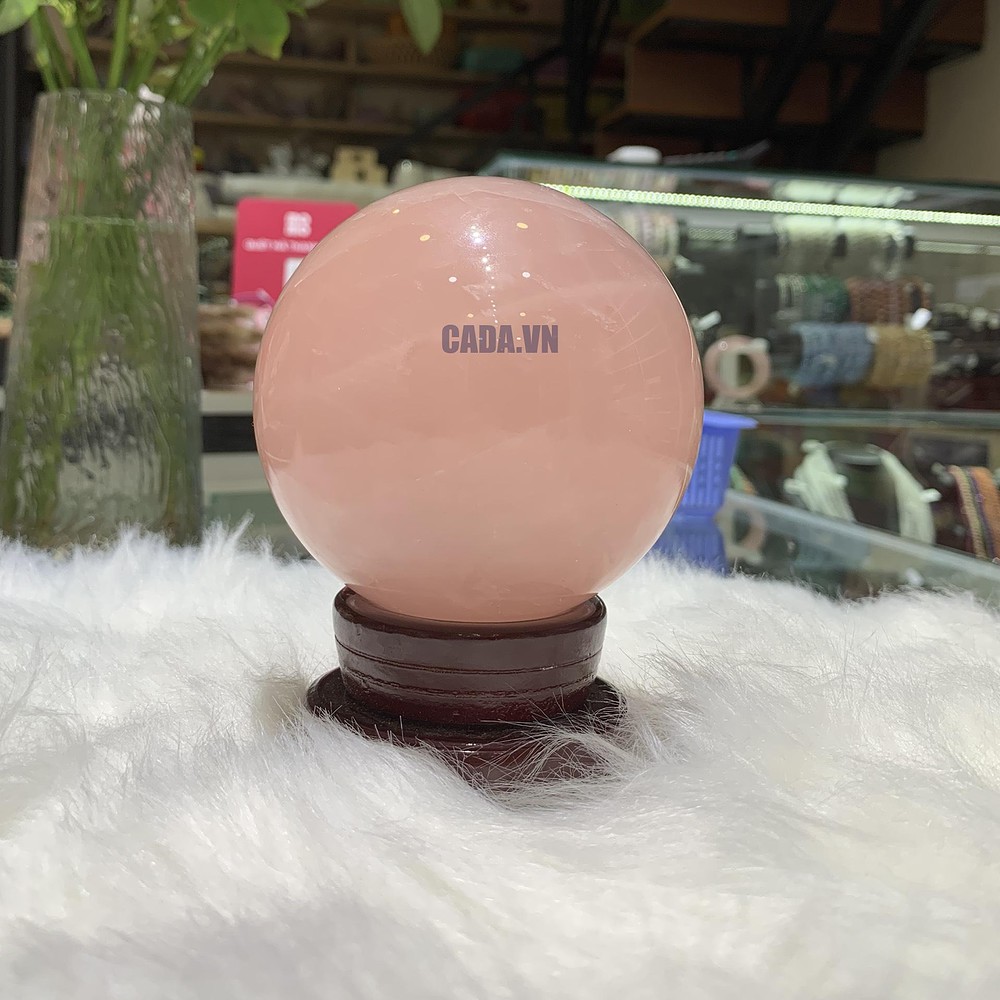 Bi cầu Thạch Anh Hồng sao – Rose Quartz Sphere (BH231), ĐK: 8,9CM, KL: 1,032KG