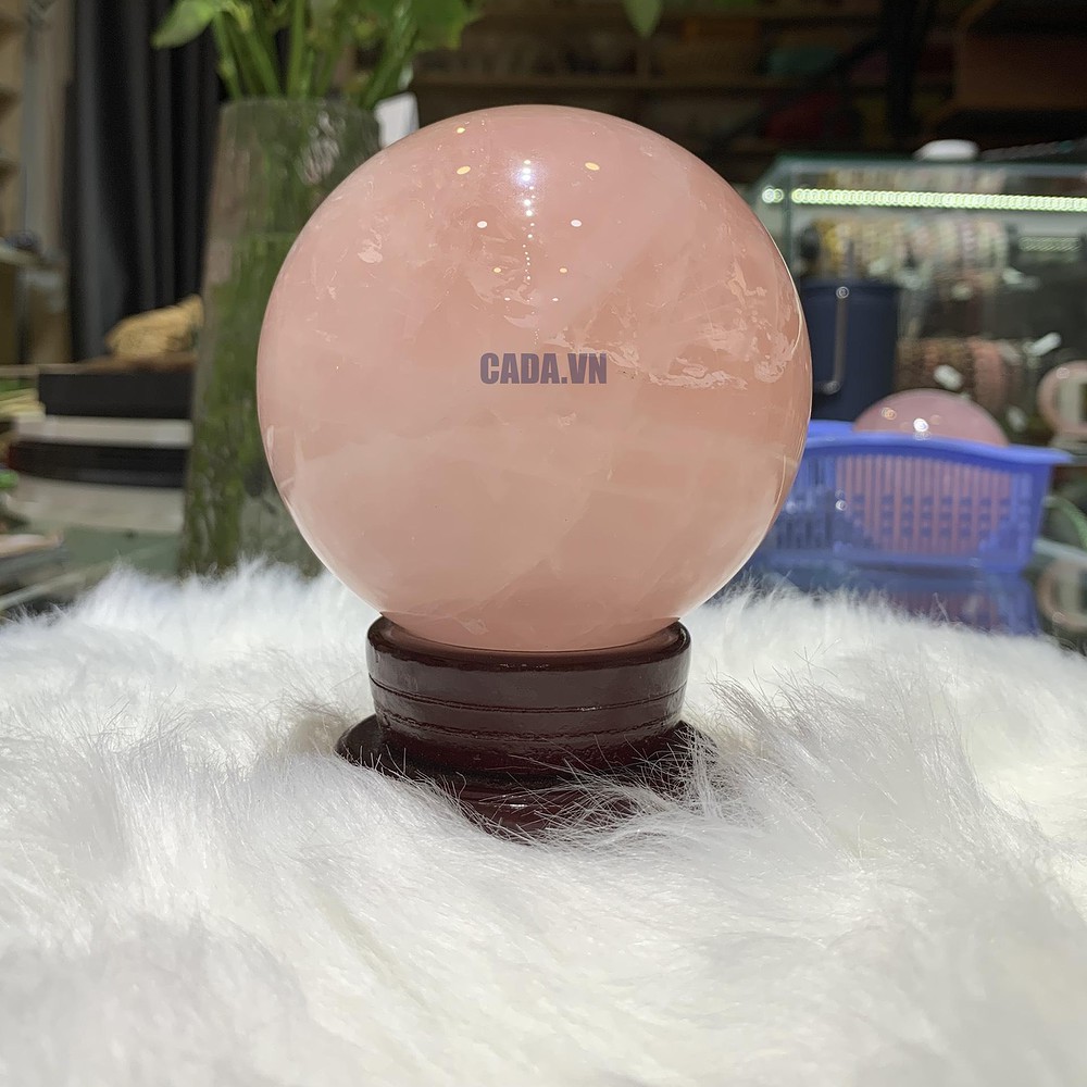 Bi cầu Thạch Anh Hồng sao – Rose Quartz Sphere (BH233), ĐK: 9,2CM, KL: 1,142KG