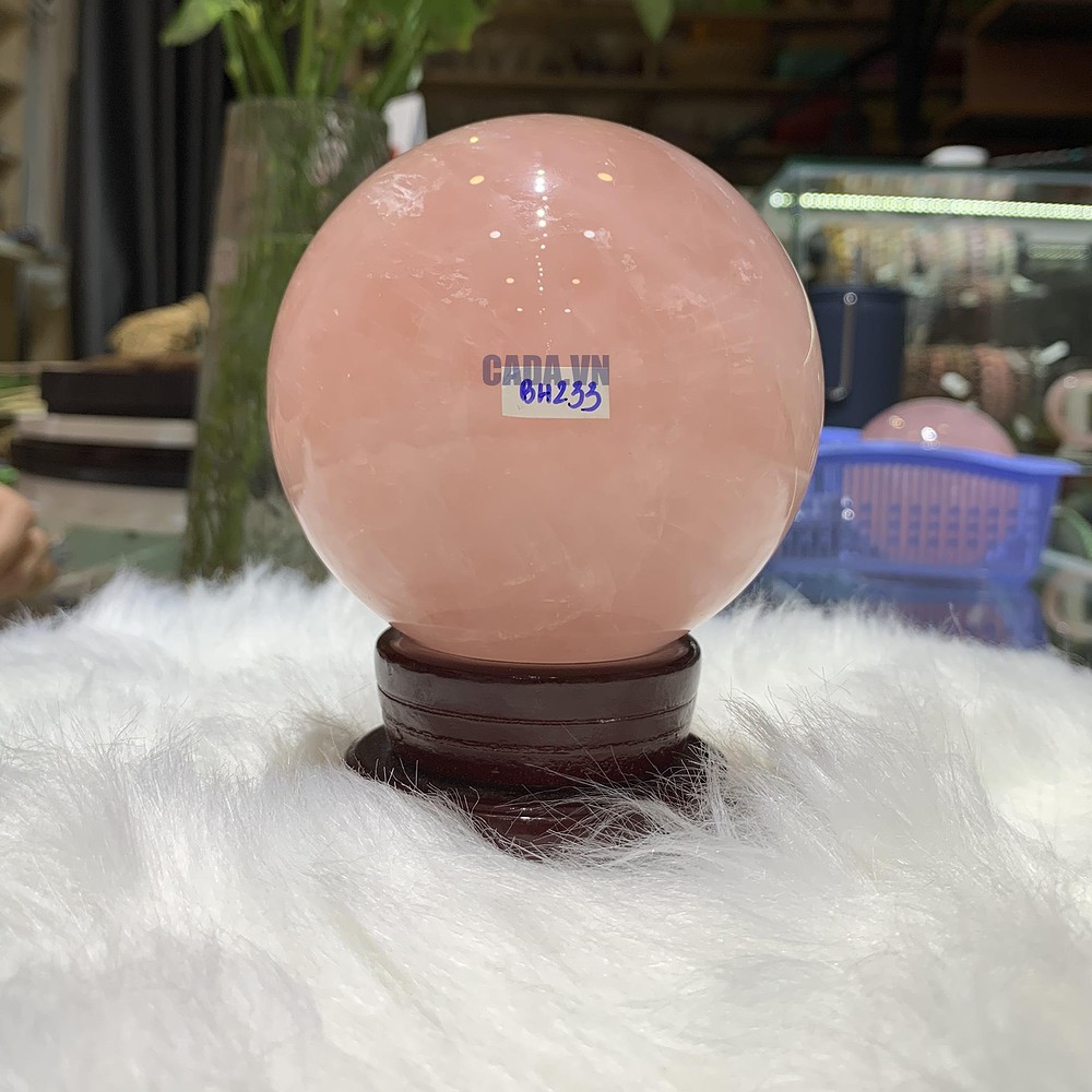 Bi cầu Thạch Anh Hồng sao – Rose Quartz Sphere (BH233), ĐK: 9,2CM, KL: 1,142KG