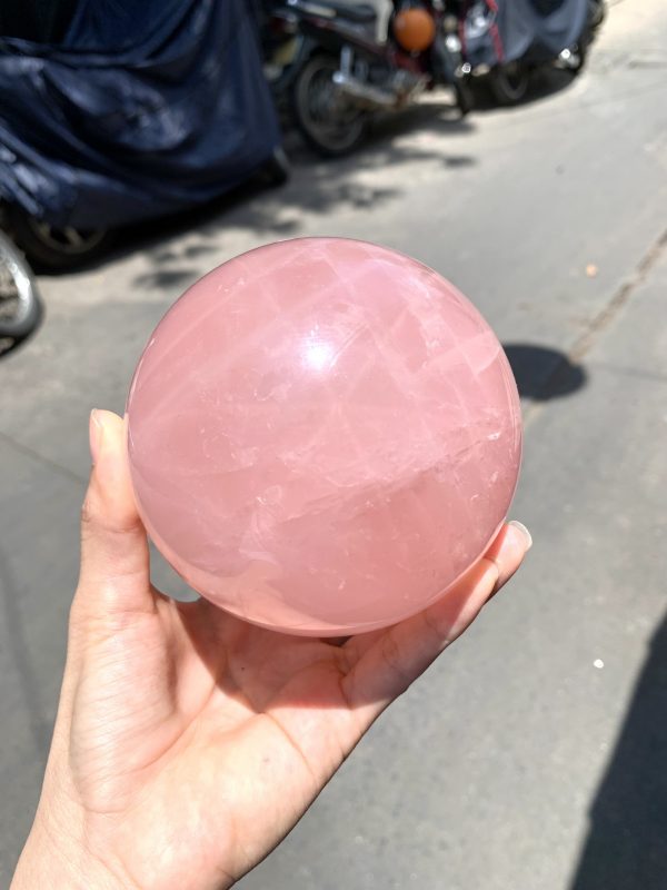 Bi cầu Thạch Anh Hồng sao – Rose Quartz Sphere (BH229), ĐK: 9,5CM, KL: 1,286KG