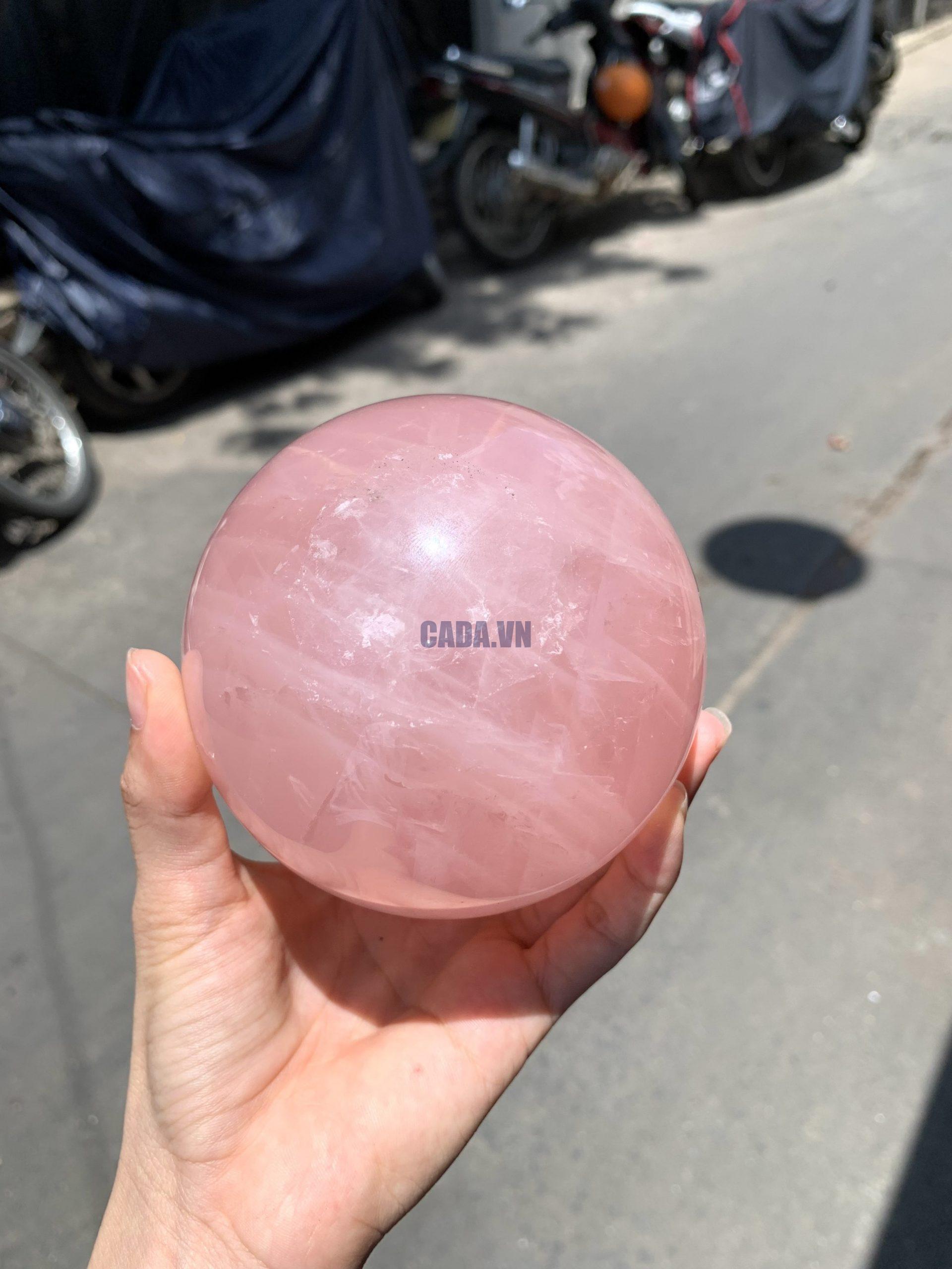 Bi cầu Thạch Anh Hồng sao – Rose Quartz Sphere (BH229), ĐK: 9,5CM, KL: 1,286KG