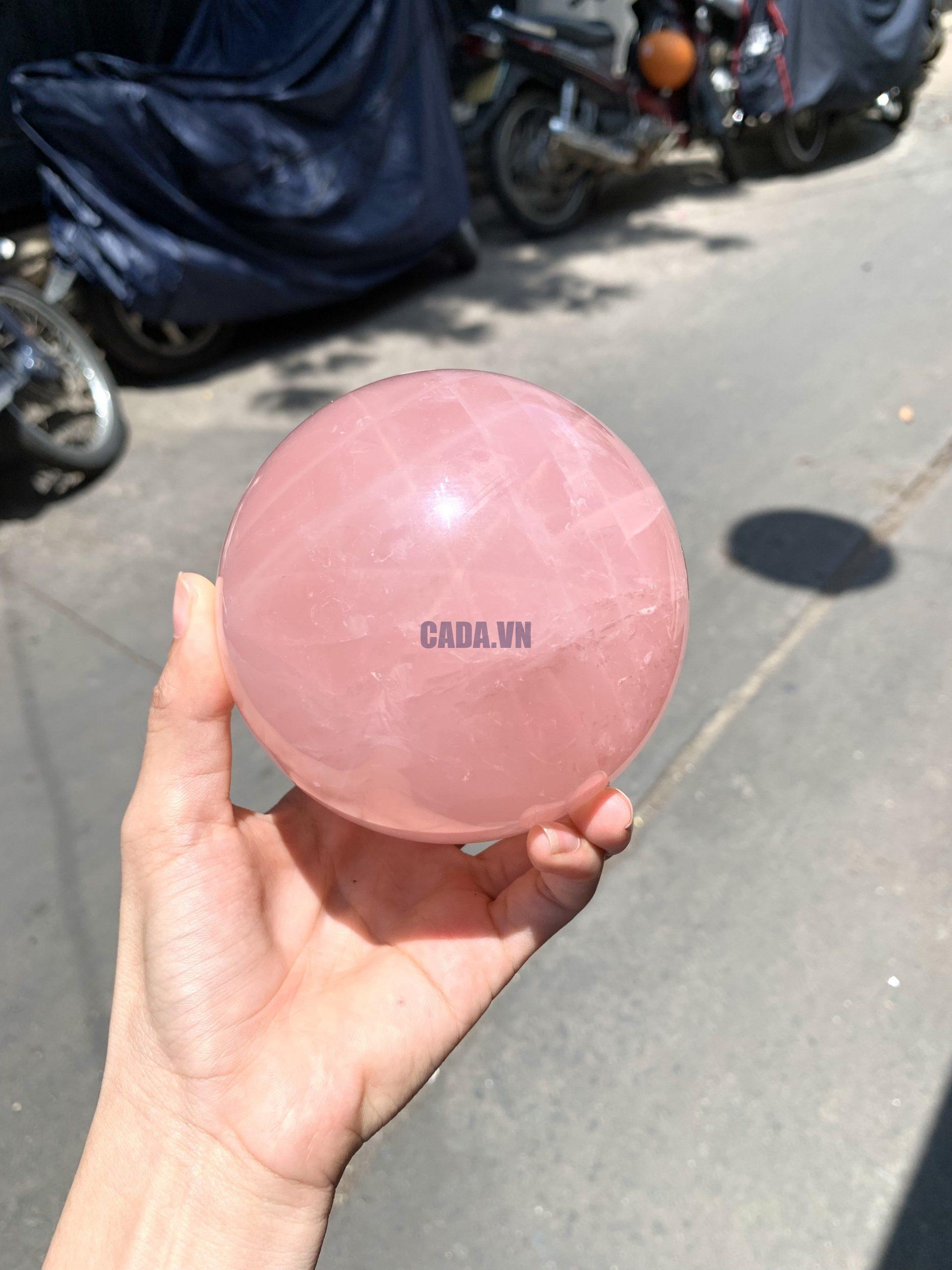 Bi cầu Thạch Anh Hồng sao – Rose Quartz Sphere (BH229), ĐK: 9,5CM, KL: 1,286KG