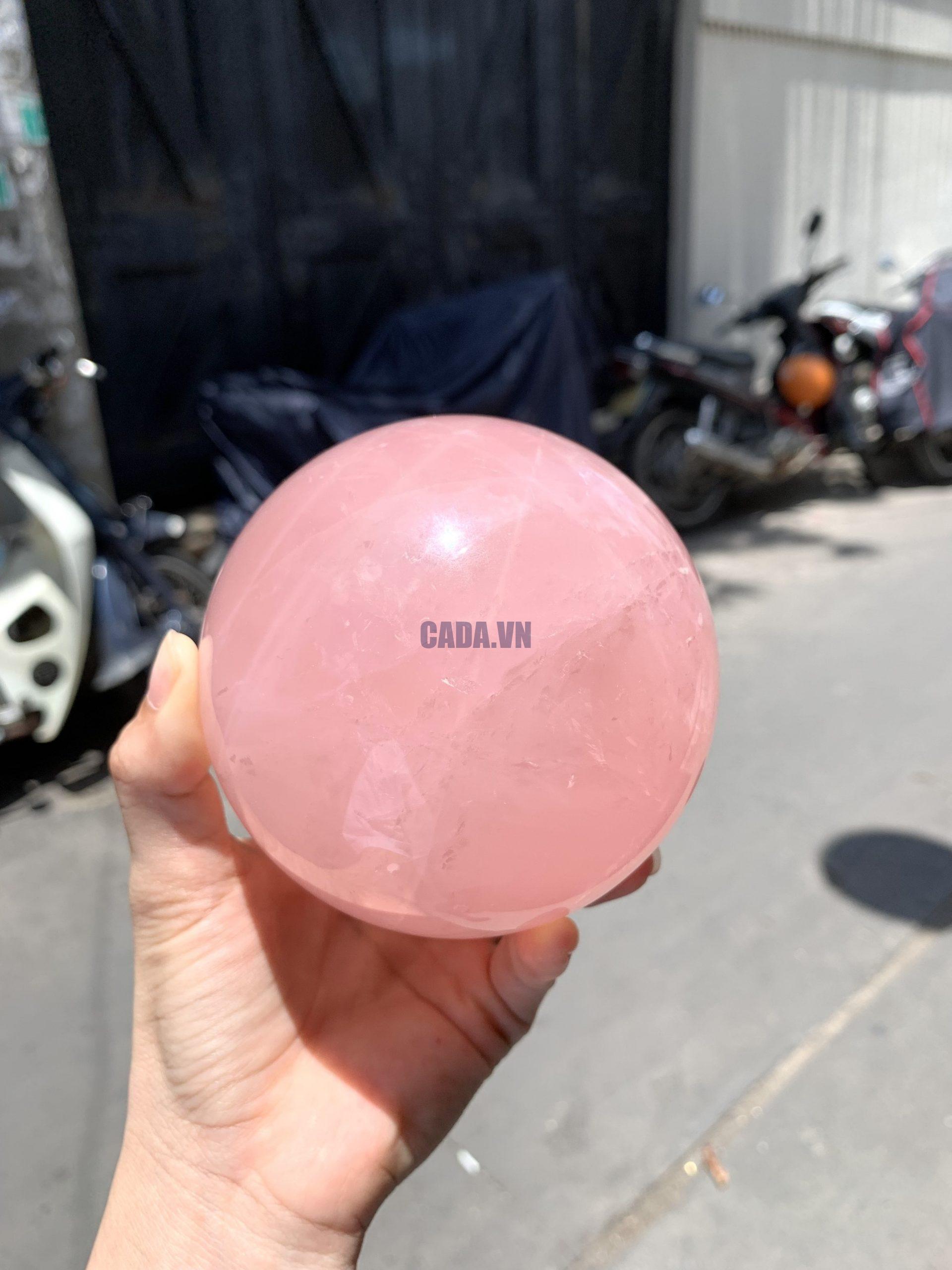 Bi cầu Thạch Anh Hồng sao – Rose Quartz Sphere (BH229), ĐK: 9,5CM, KL: 1,286KG