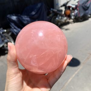 Bi cầu Thạch Anh Hồng sao – Rose Quartz Sphere (BH224), ĐK: 8,8CM, KL: 1,036KG