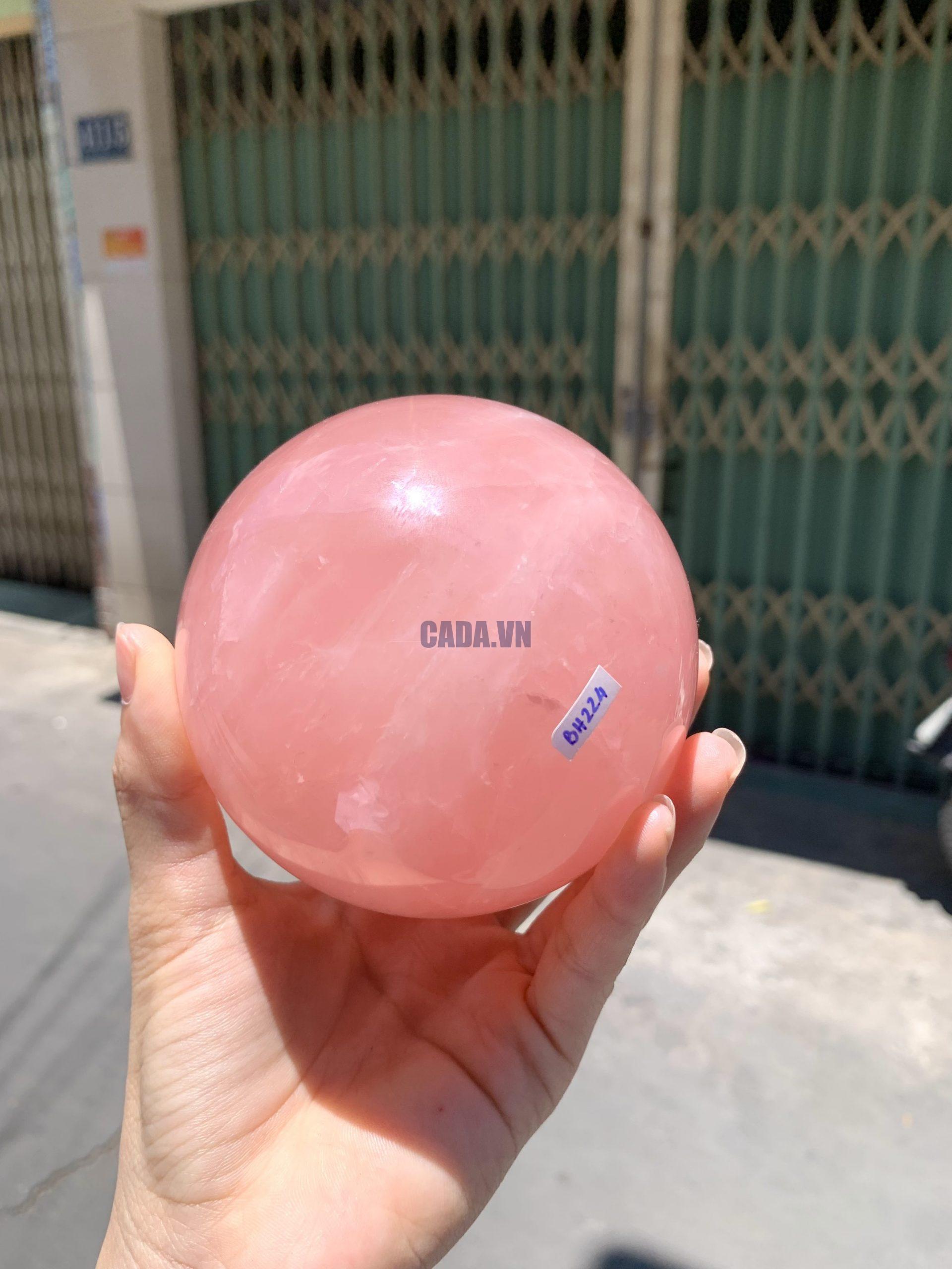 Bi cầu Thạch Anh Hồng sao – Rose Quartz Sphere (BH224), ĐK: 8,8CM, KL: 1,036KG