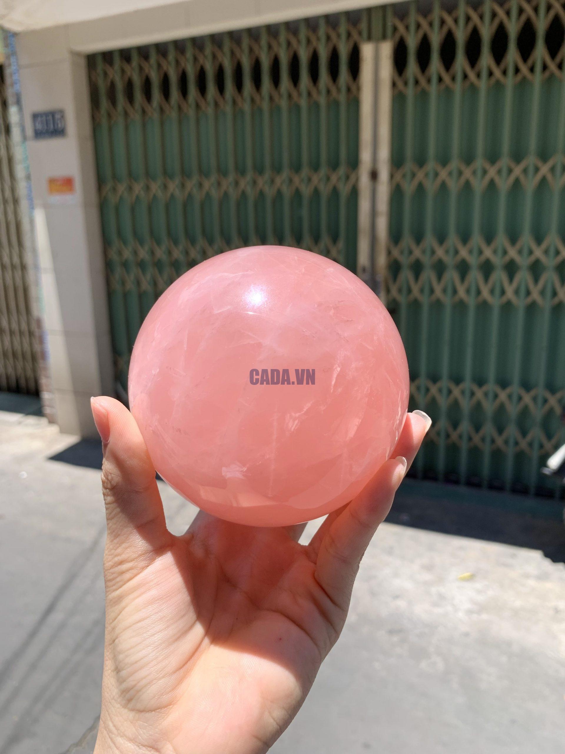 Bi cầu Thạch Anh Hồng sao – Rose Quartz Sphere (BH224), ĐK: 8,8CM, KL: 1,036KG