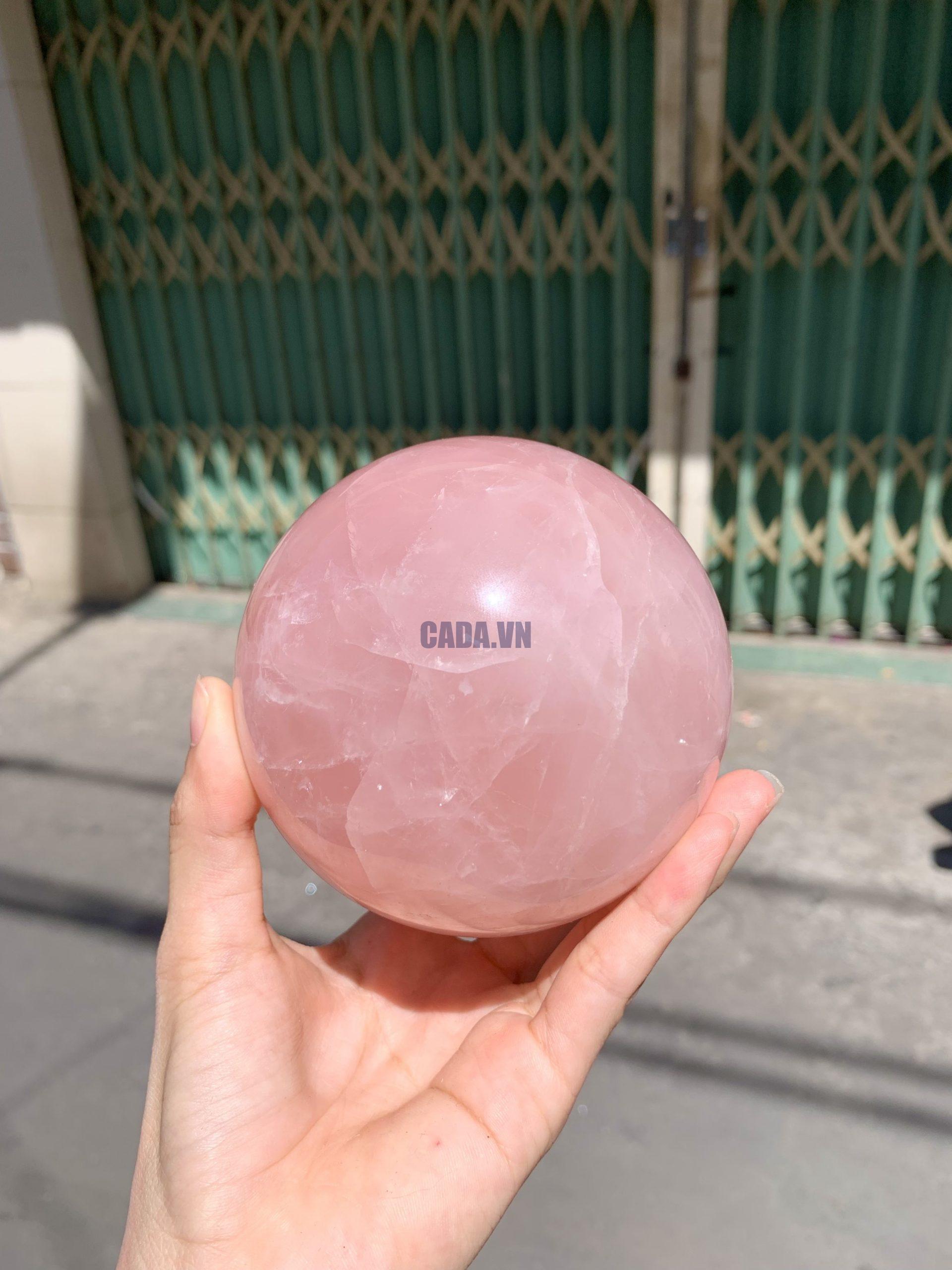 Bi cầu Thạch Anh Hồng sao – Rose Quartz Sphere (BH226), ĐK: 9,4CM, KL: 1,262KG