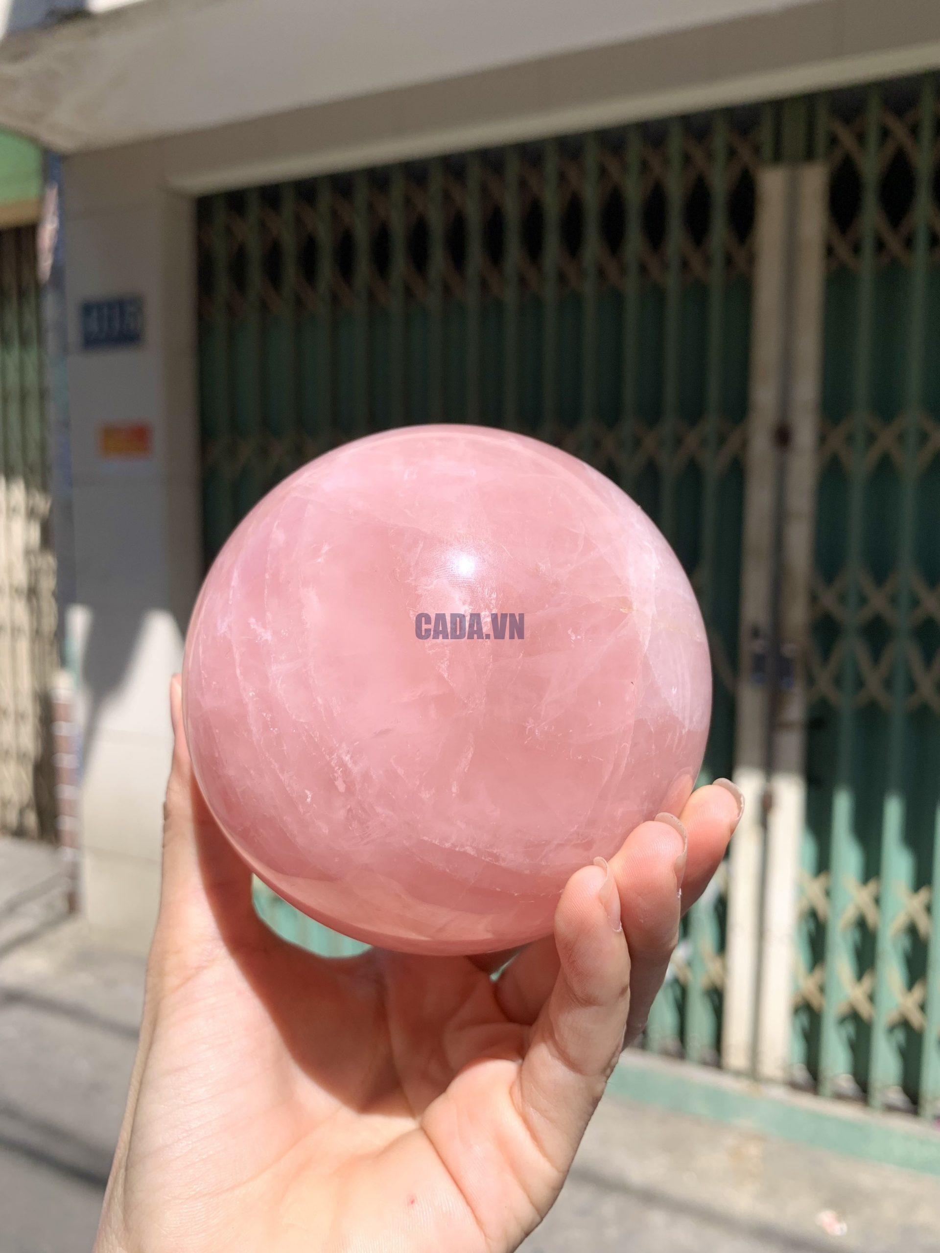 Bi cầu Thạch Anh Hồng sao – Rose Quartz Sphere (BH220), ĐK: 9,1CM, KL: 1,106KG