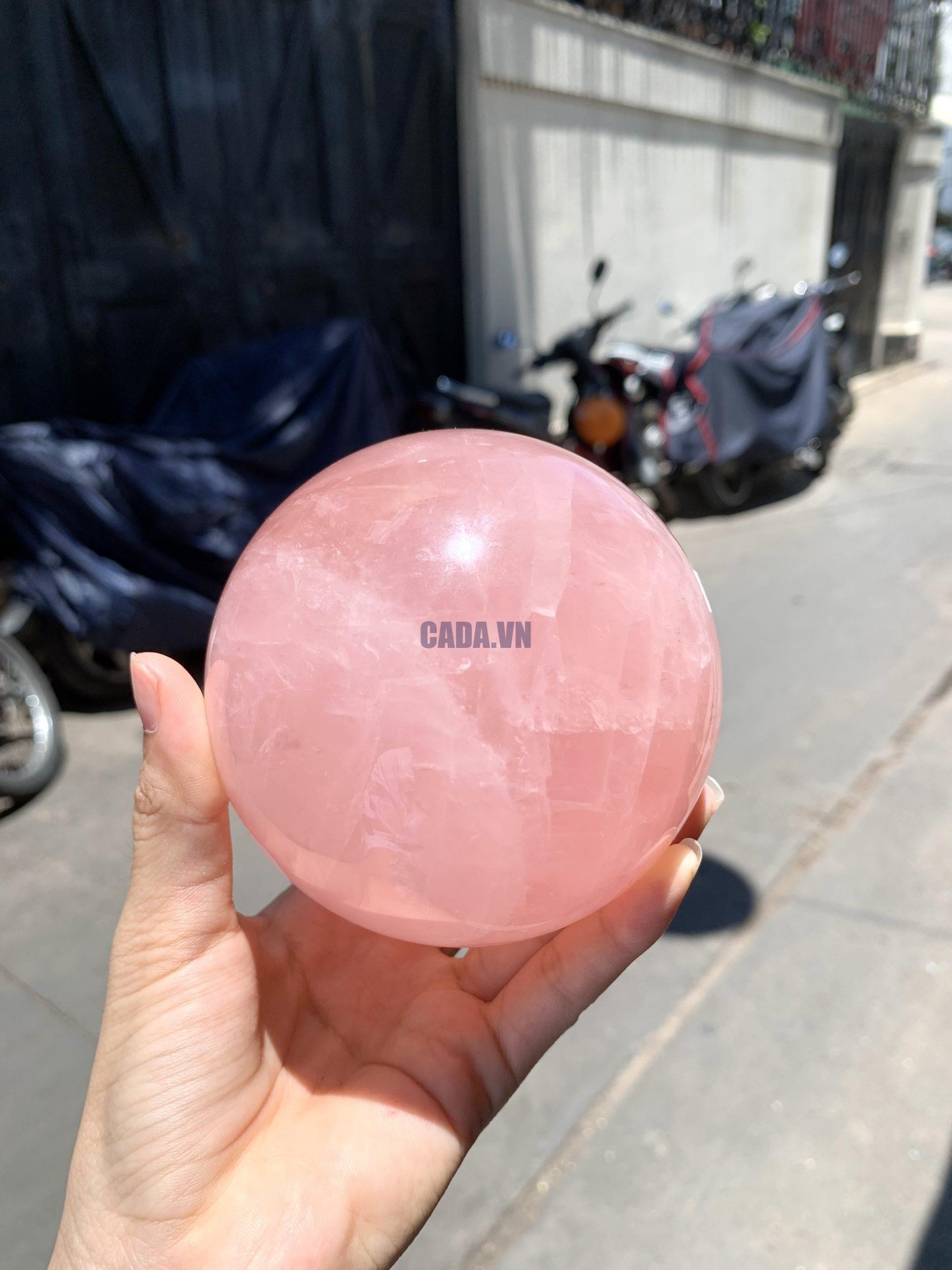 Bi cầu Thạch Anh Hồng sao – Rose Quartz Sphere (BH232), ĐK: 9,1CM, KL: 1,124KG