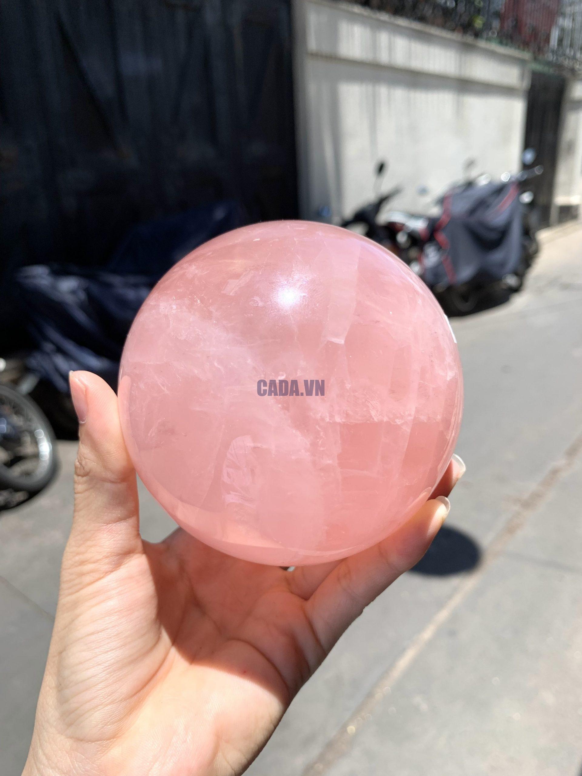 Bi cầu Thạch Anh Hồng sao – Rose Quartz Sphere (BH232), ĐK: 9,1CM, KL: 1,124KG