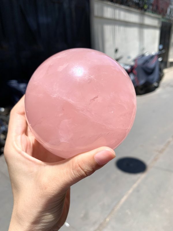 Bi cầu Thạch Anh Hồng sao – Rose Quartz Sphere (BH232), ĐK: 9,1CM, KL: 1,124KG