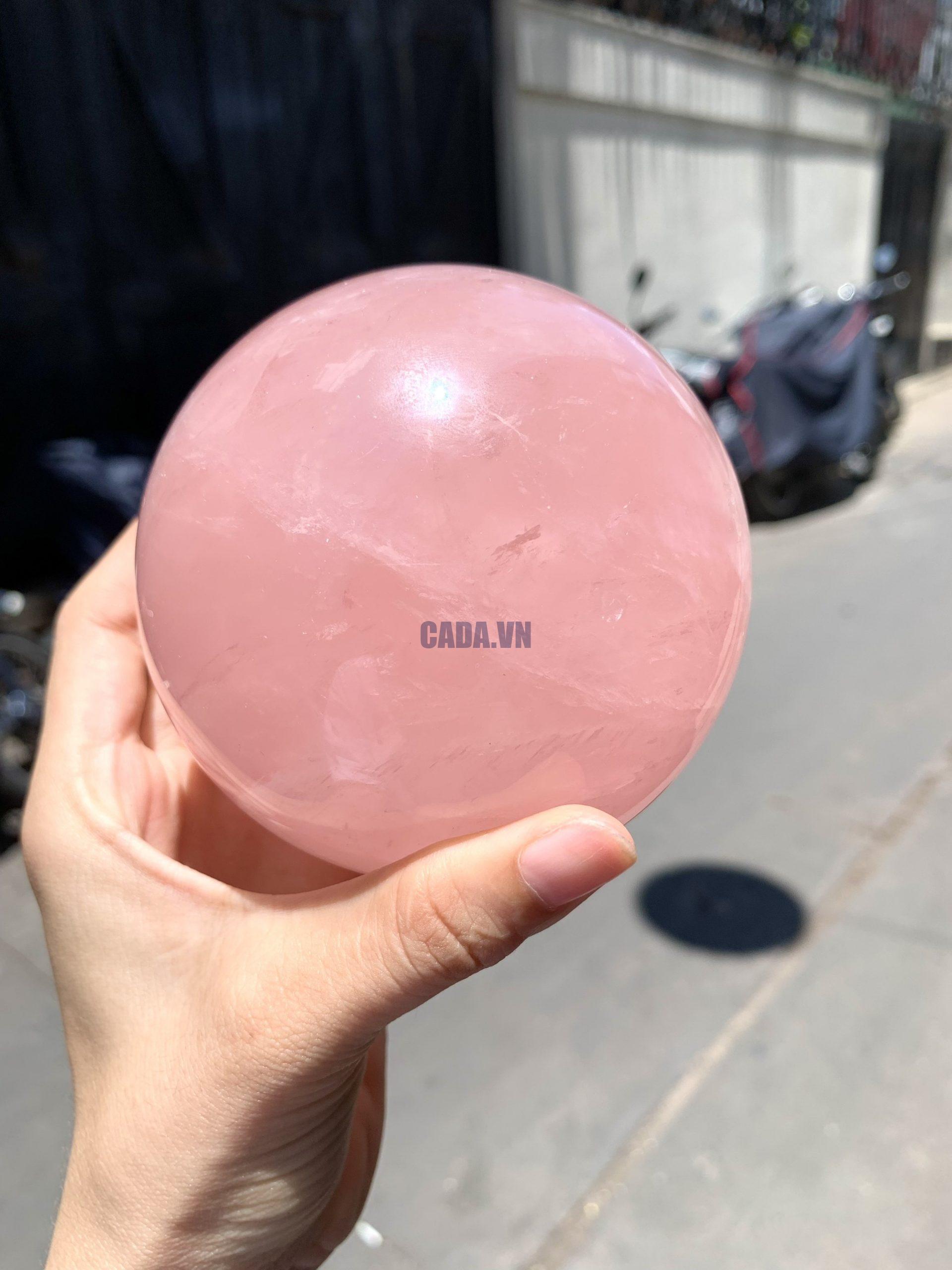 Bi cầu Thạch Anh Hồng sao – Rose Quartz Sphere (BH232), ĐK: 9,1CM, KL: 1,124KG