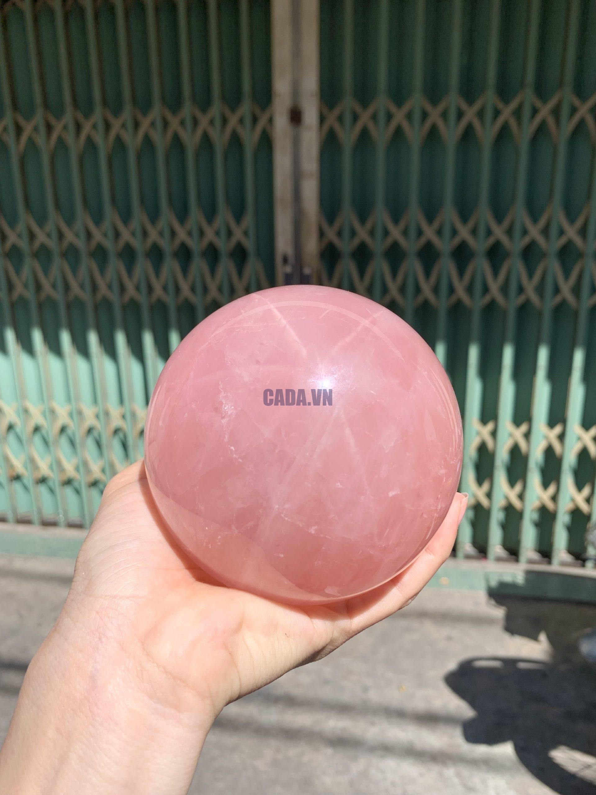 Bi cầu Thạch Anh Hồng sao – Rose Quartz Sphere (BH221), ĐK: 9,6CM, KL: 1,328KG