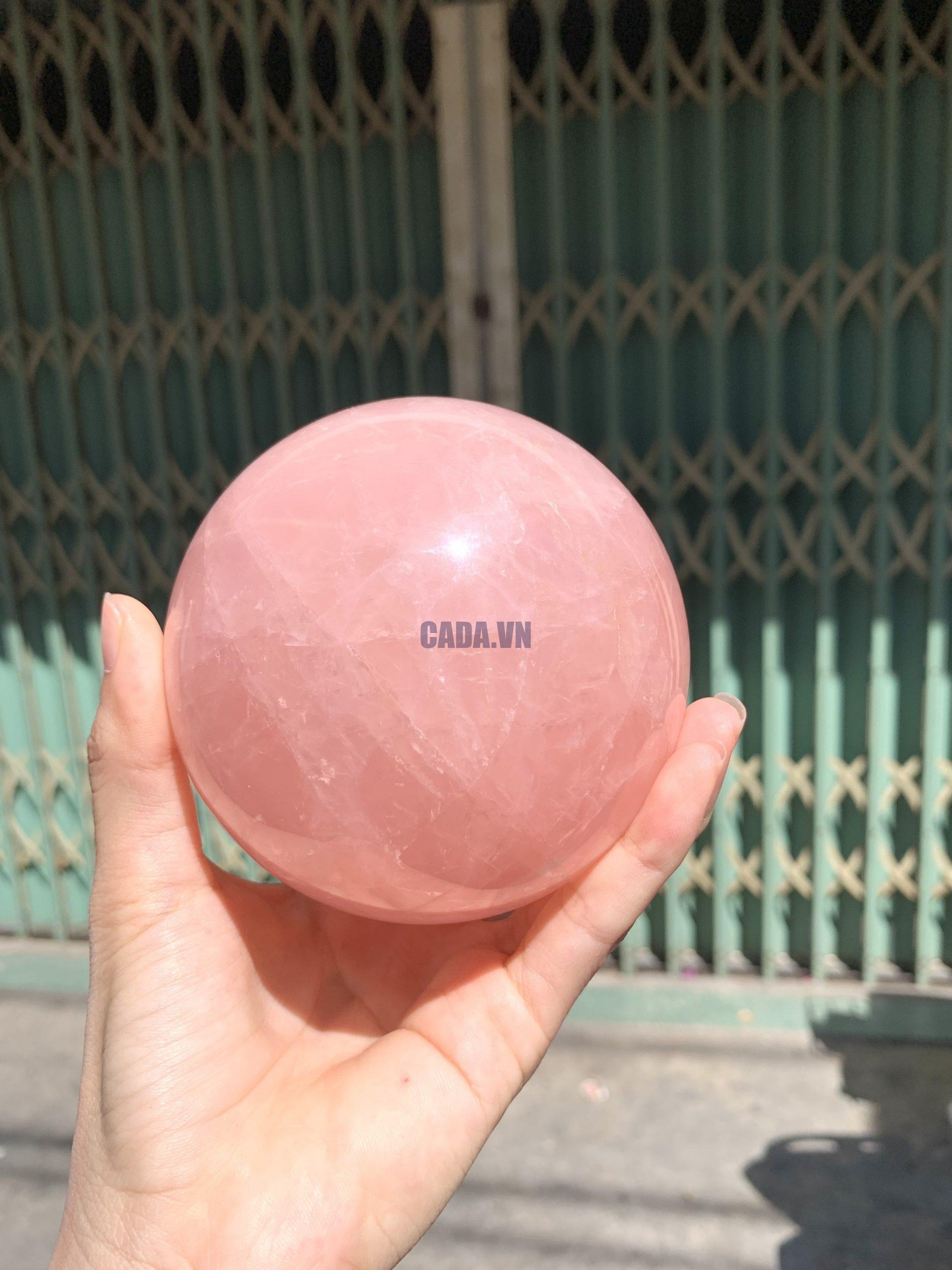 Bi cầu Thạch Anh Hồng sao – Rose Quartz Sphere (BH223), ĐK: 9,2CM, KL: 1,13KG