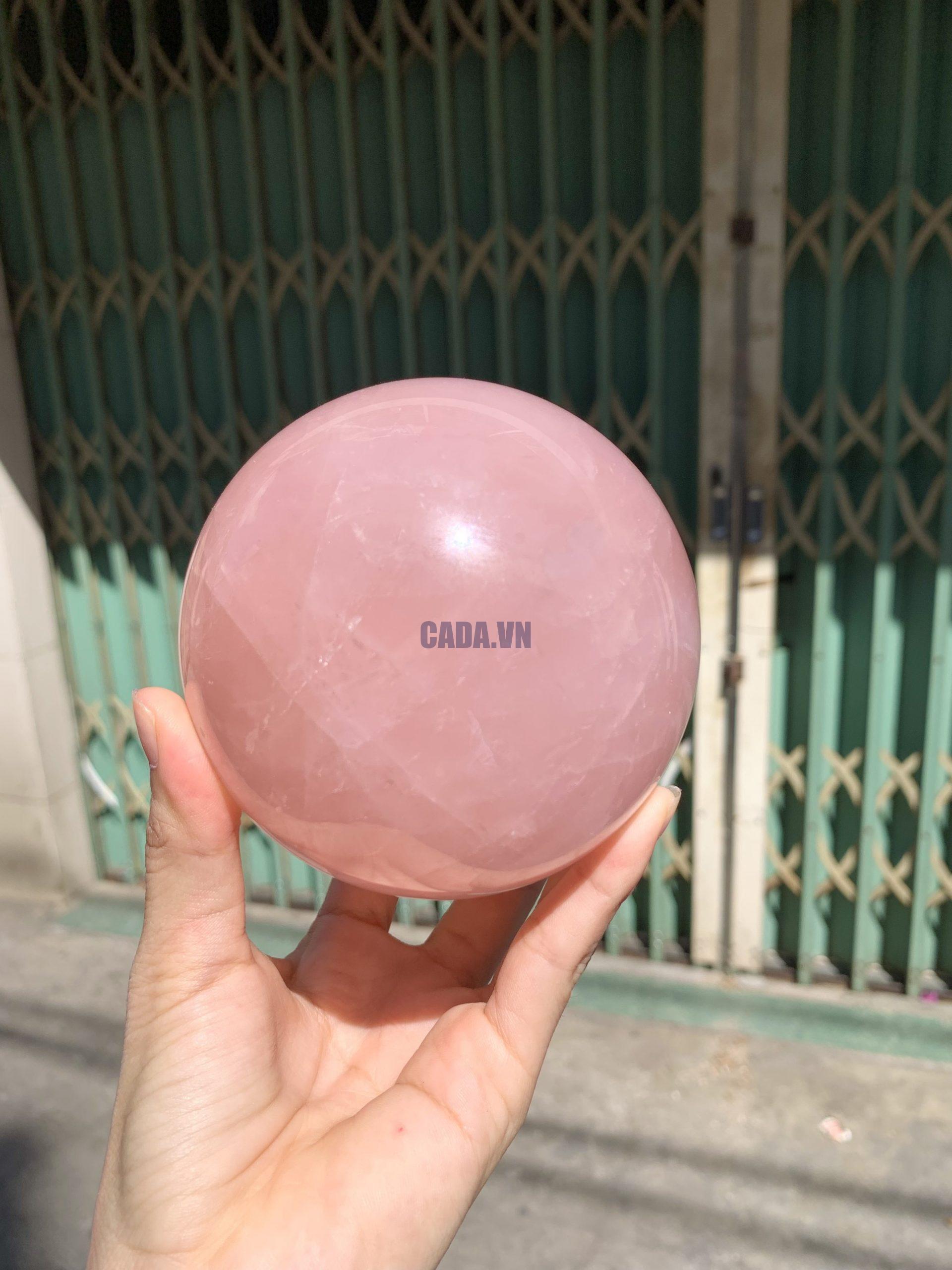 Bi cầu Thạch Anh Hồng sao – Rose Quartz Sphere (BH227), ĐK: 9,2CM, KL: 1,162KG