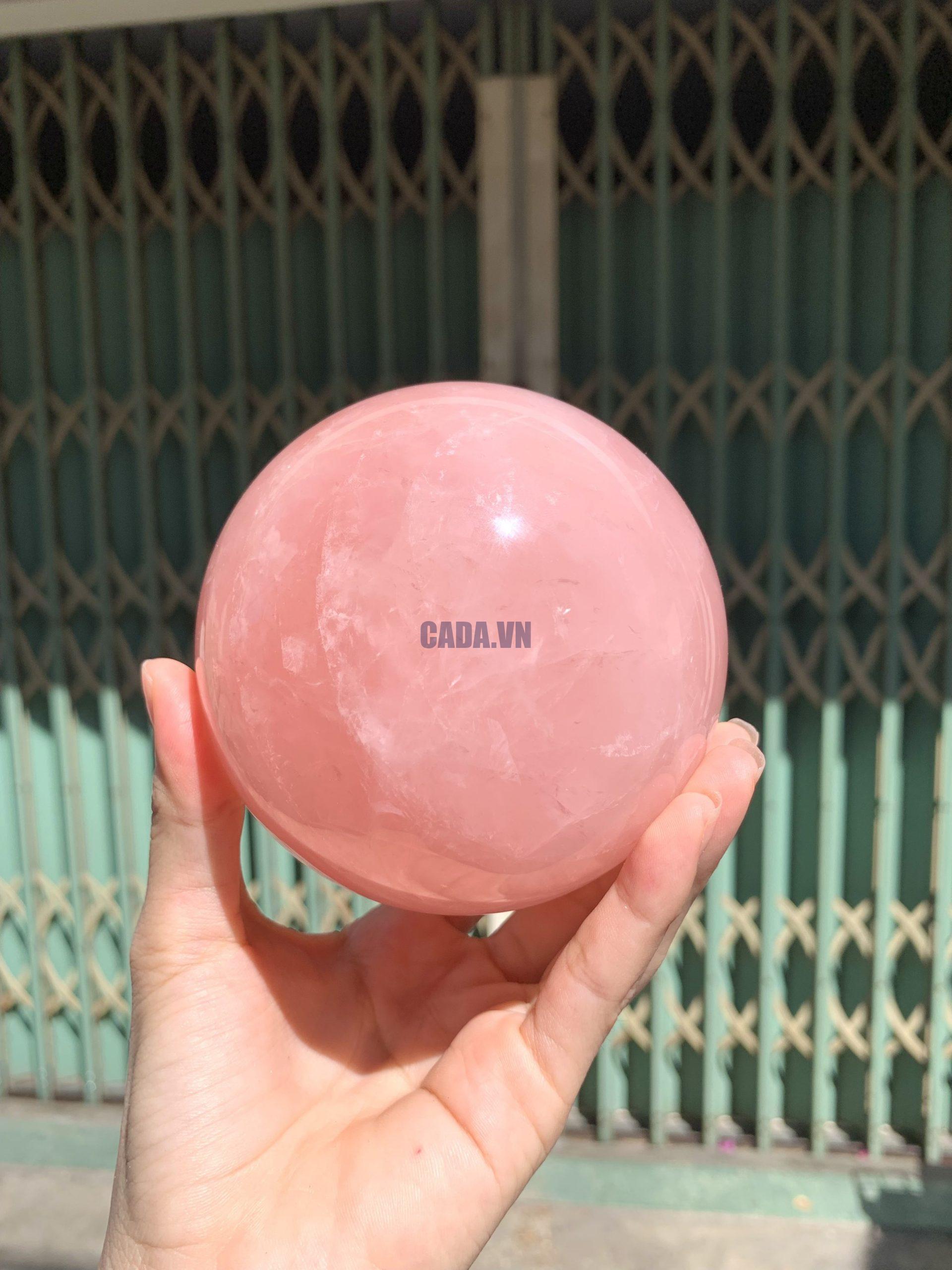 Bi cầu Thạch Anh Hồng sao – Rose Quartz Sphere (BH228), ĐK: 9,3CM, KL: 1,204KG