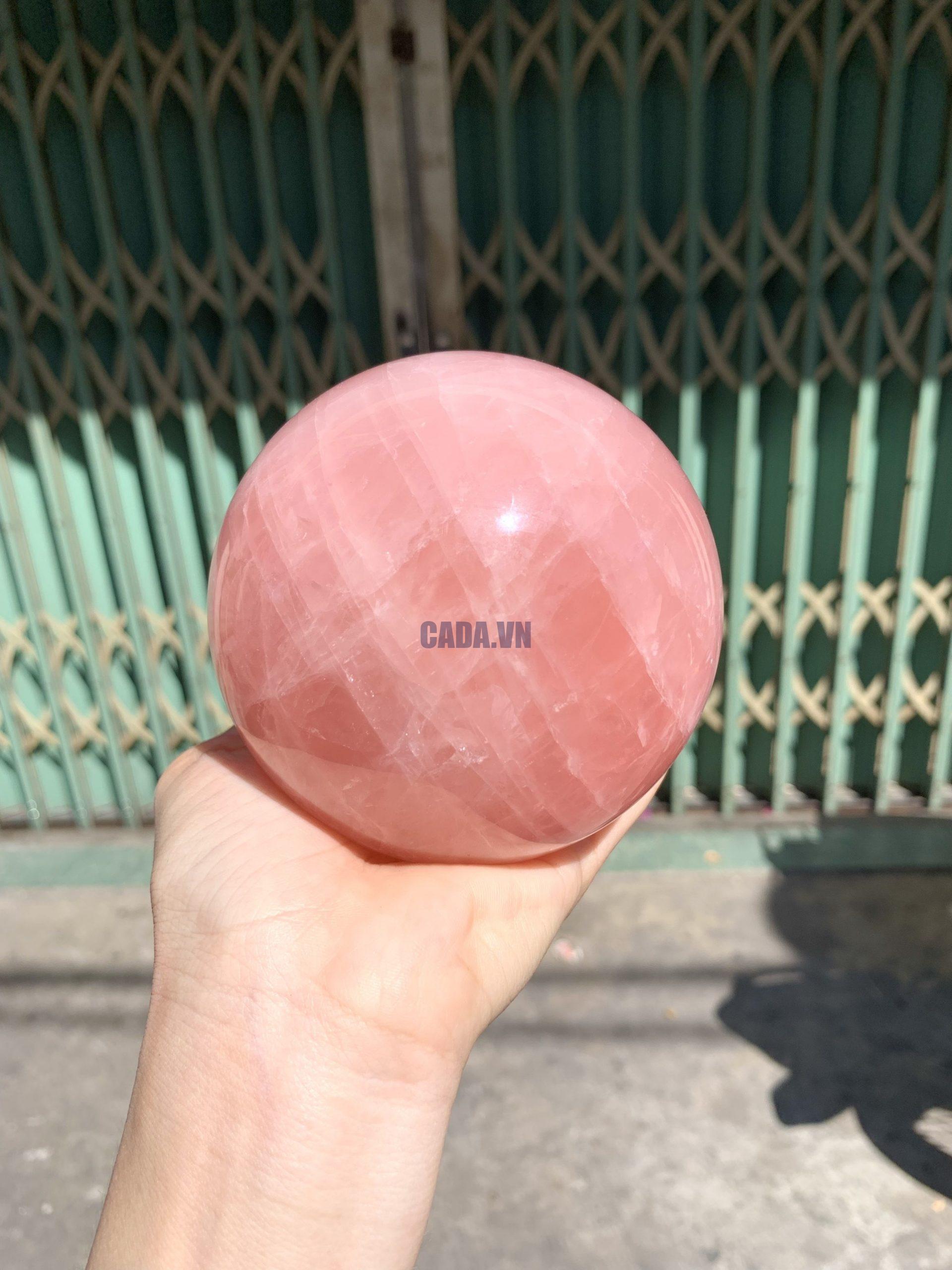 Bi cầu Thạch Anh Hồng sao – Rose Quartz Sphere (BH228), ĐK: 9,3CM, KL: 1,204KG