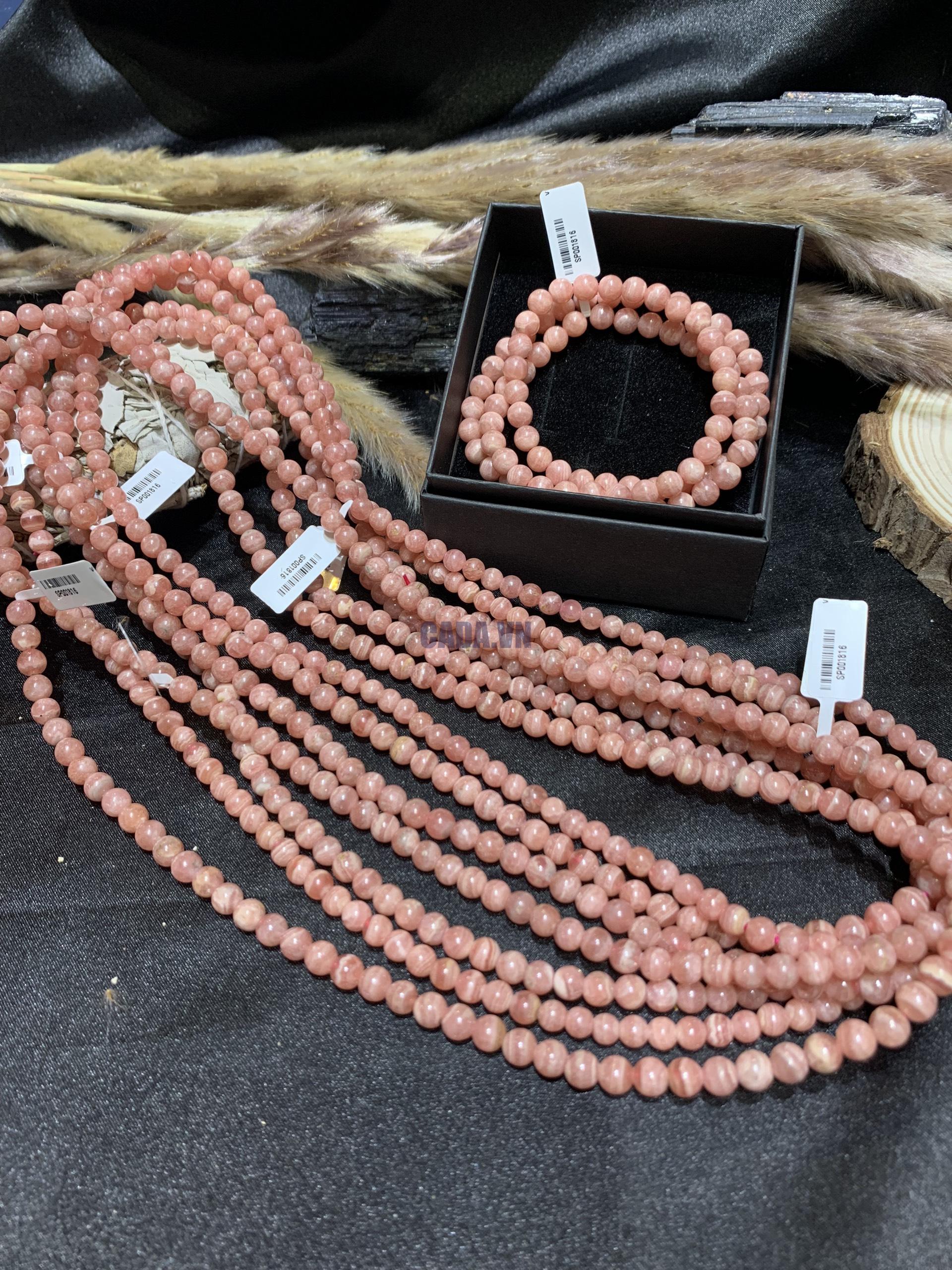 Vòng tay 3 vòng quấn Đào hoa - Rhodochrosite 6mm| CADA DECOR