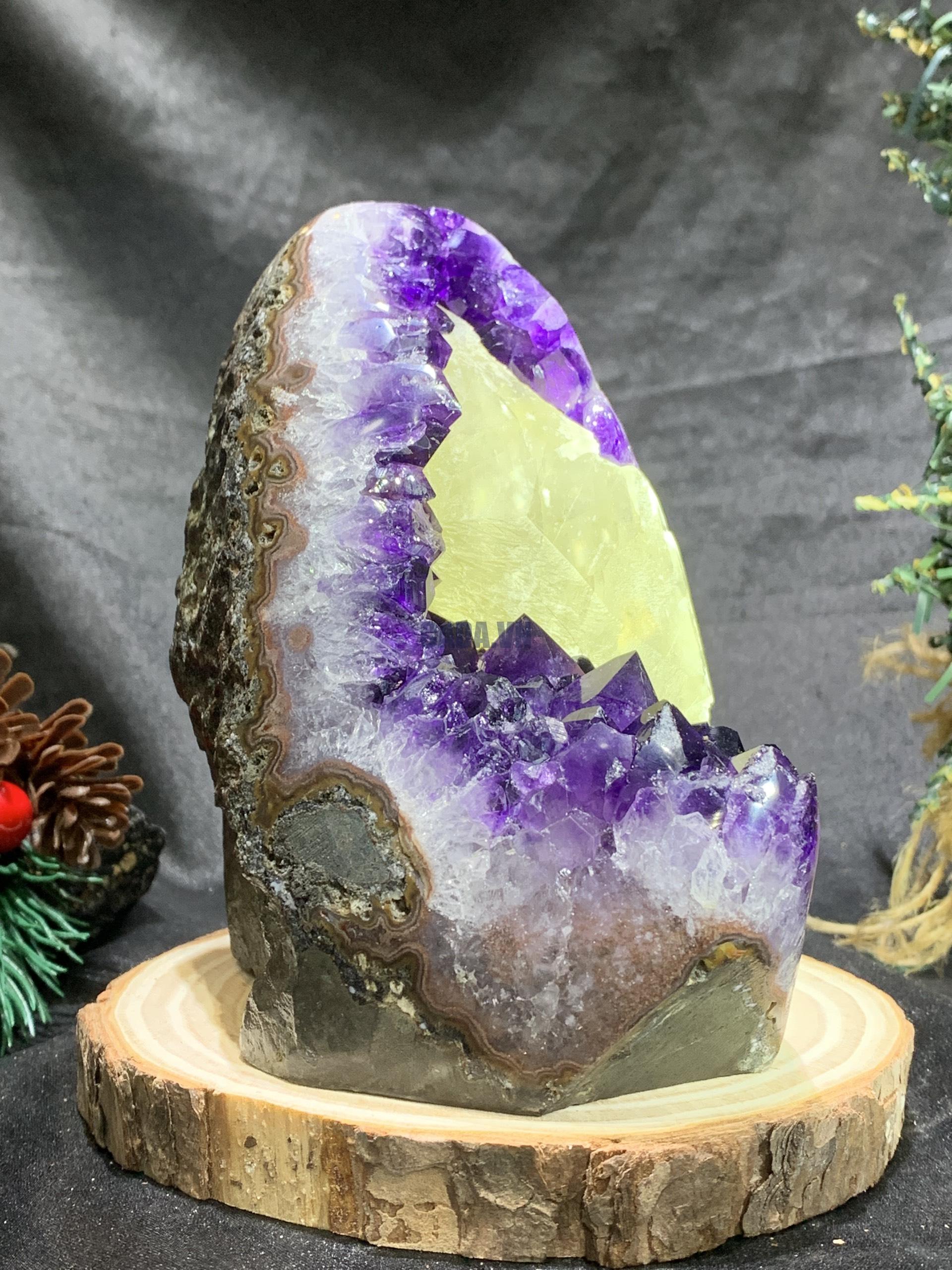 HỐC THẠCH ANH TÍM NHỎ – SMALL AMETHYST GEODE (TV437), KL: 1,18KG, KT: 14*9CM